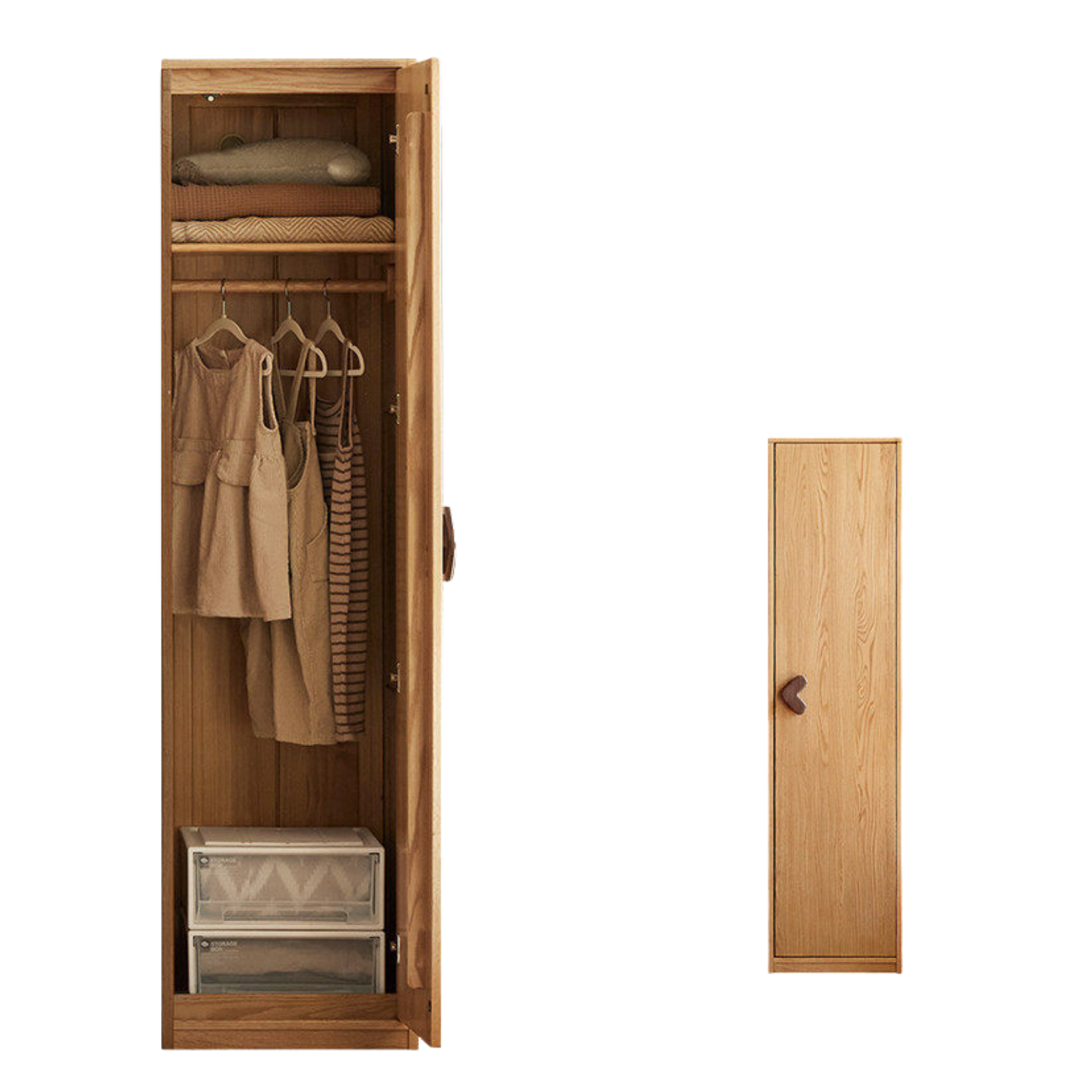 Oak Solid Wood Kids Wardrobe And Bookcase Combination