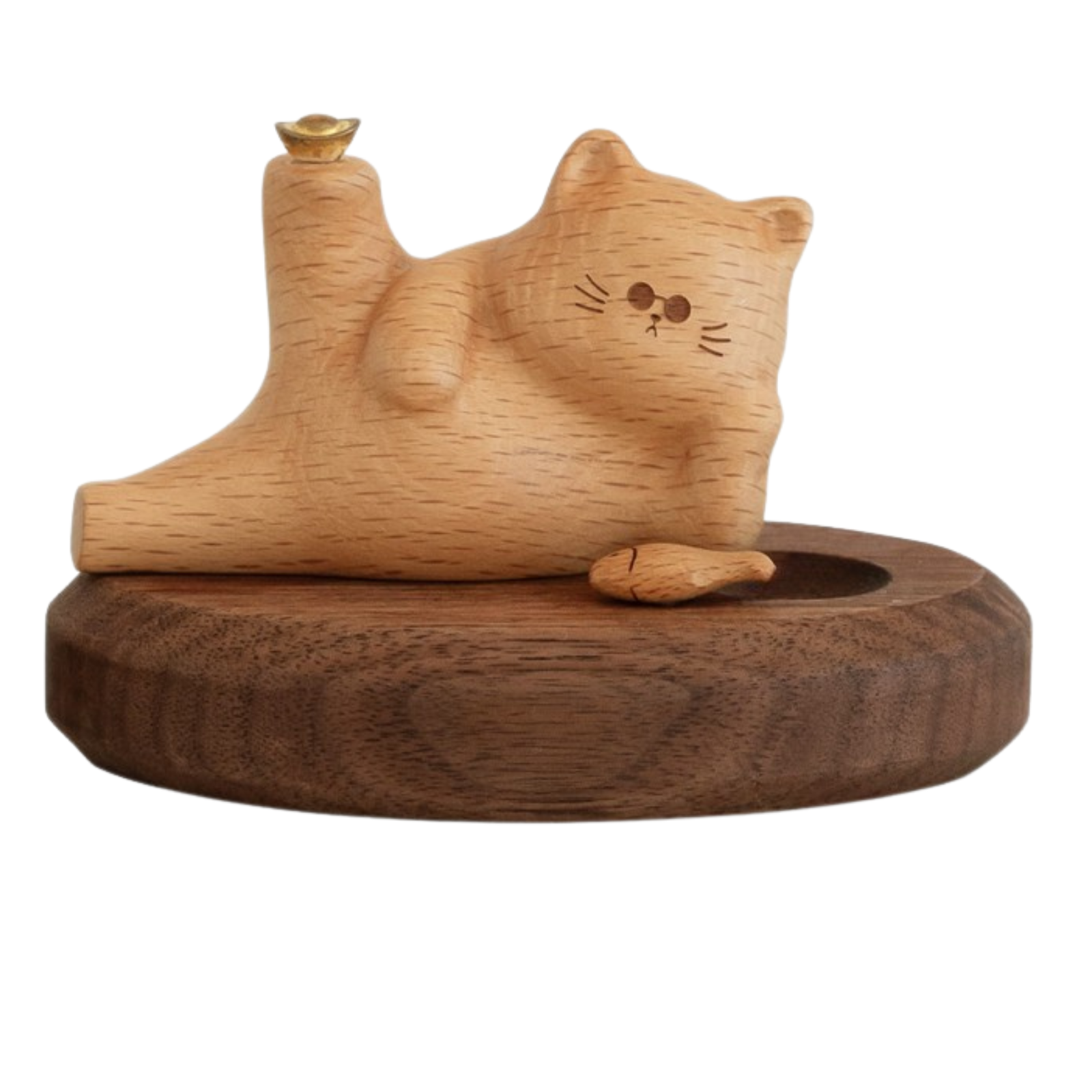 Beech, Black Walnut Solid Wood Lucky Cat Car Diffuser Ornament with Number Plate Design