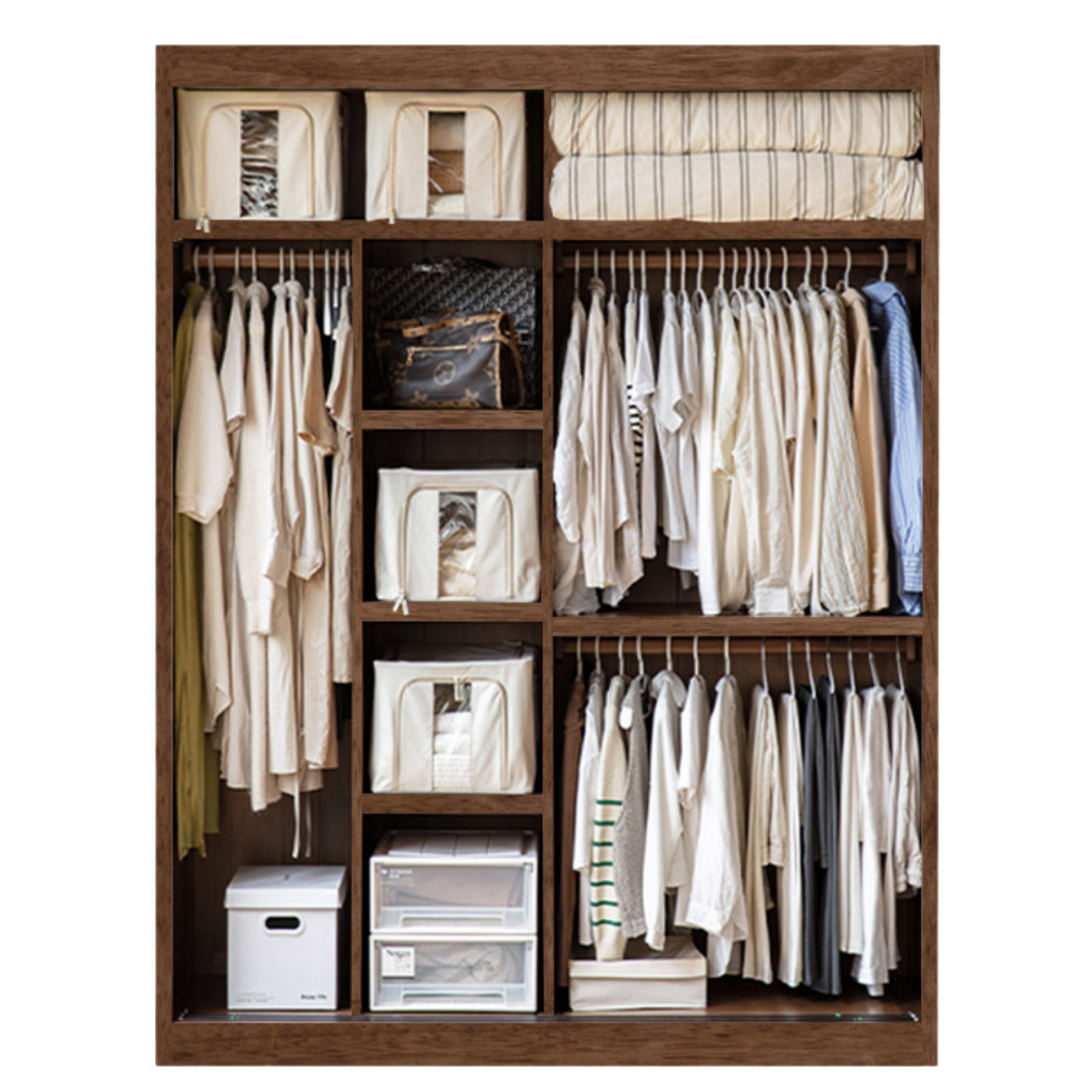 Black Walnut, Golden Sandalwood Solid Wood Wardrobe Sliding Door.