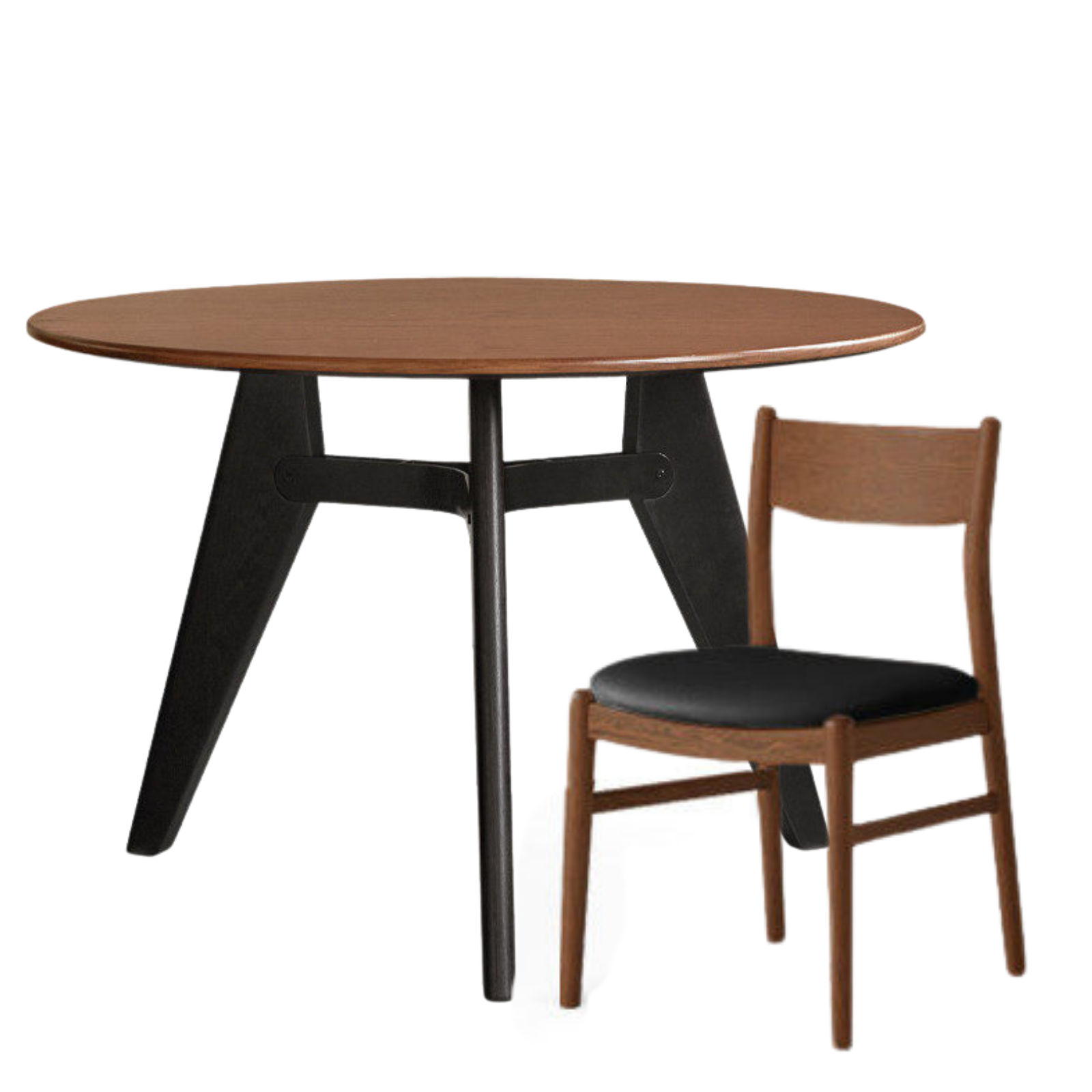 Oak Solid Wood Round Dining Table with Walnut-Stained Base