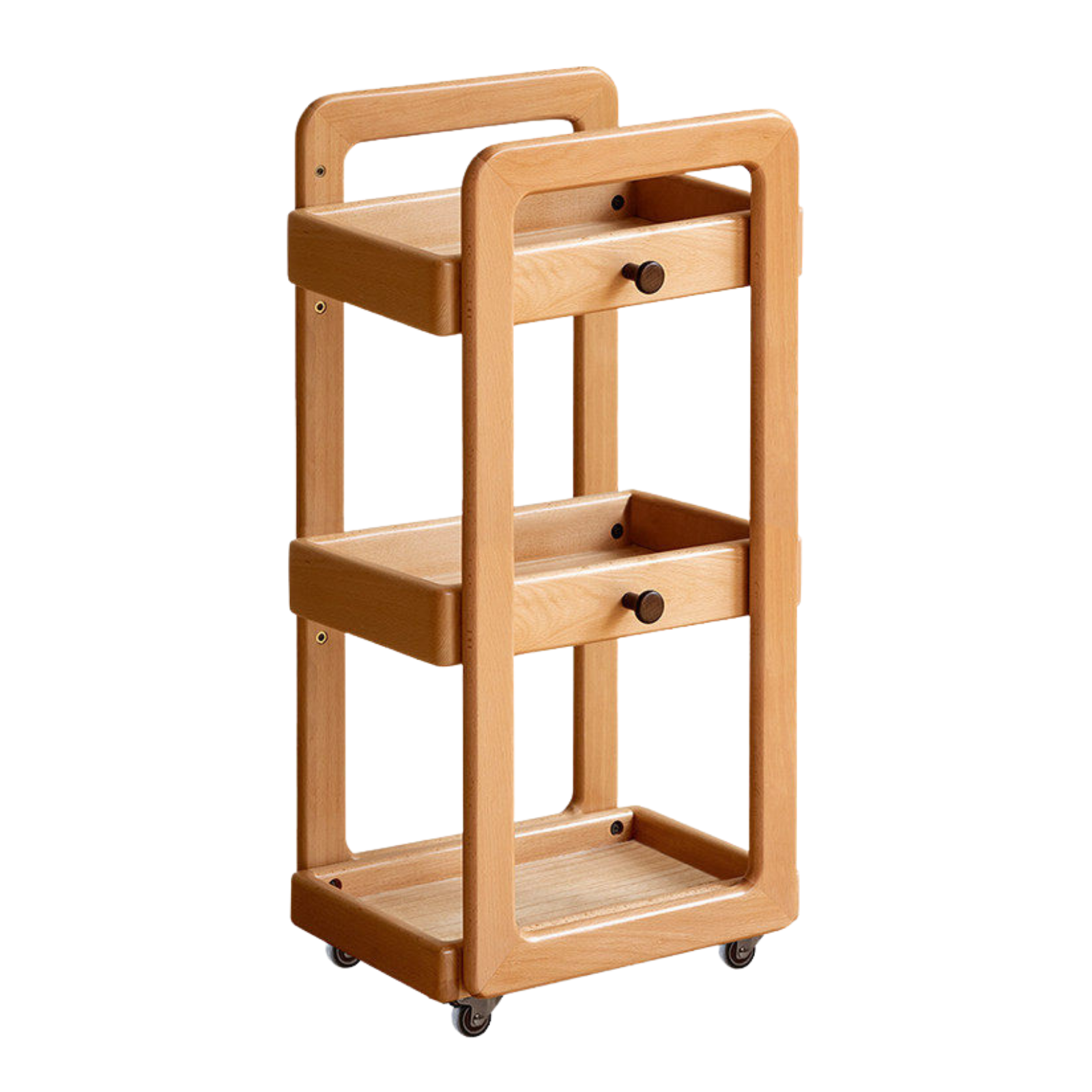 Beech, Rubber Solid Wood Kids Under-the-Table Mobile Modern Cabinet