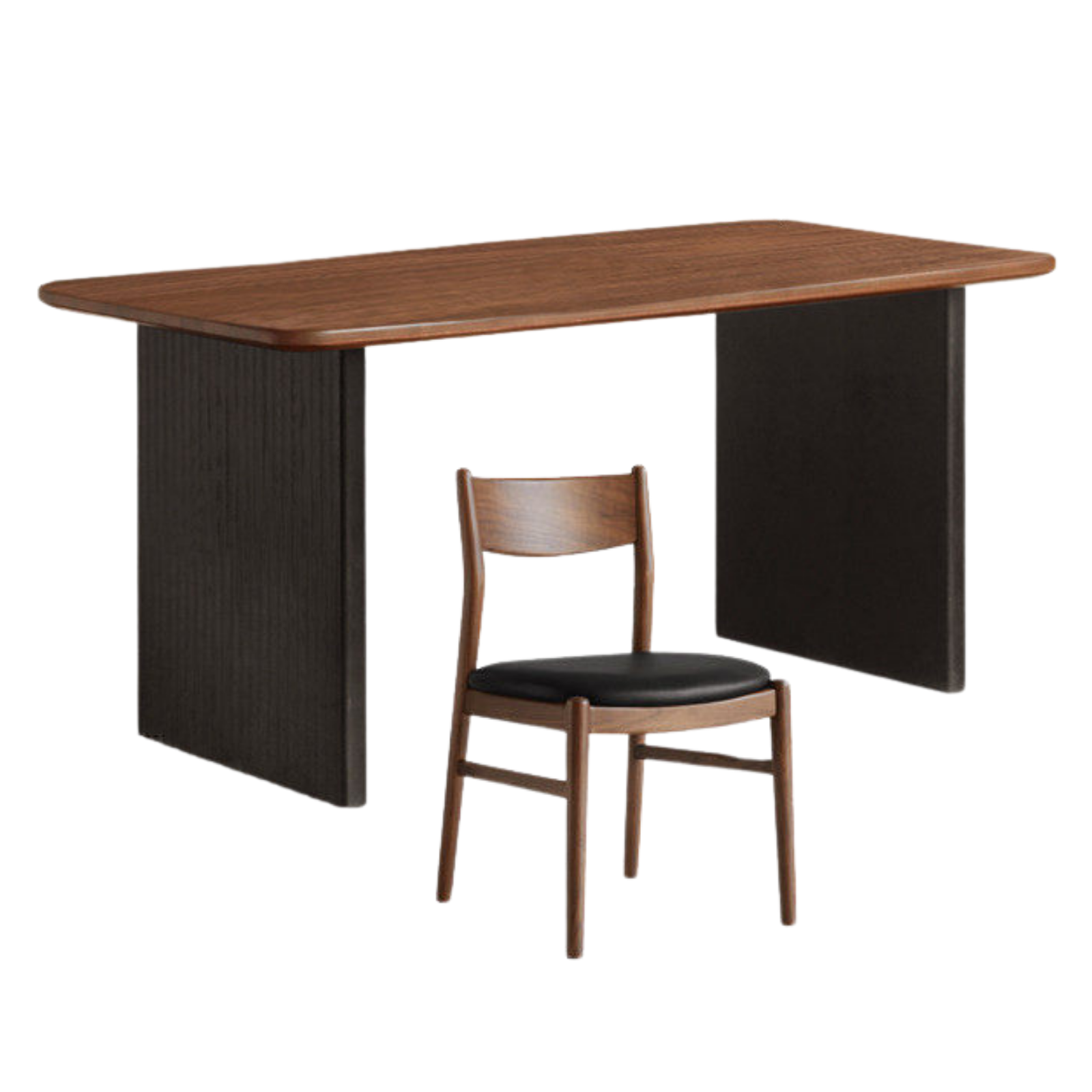 Black Walnut Solid Wood Dining Table with Fluted Panel Base