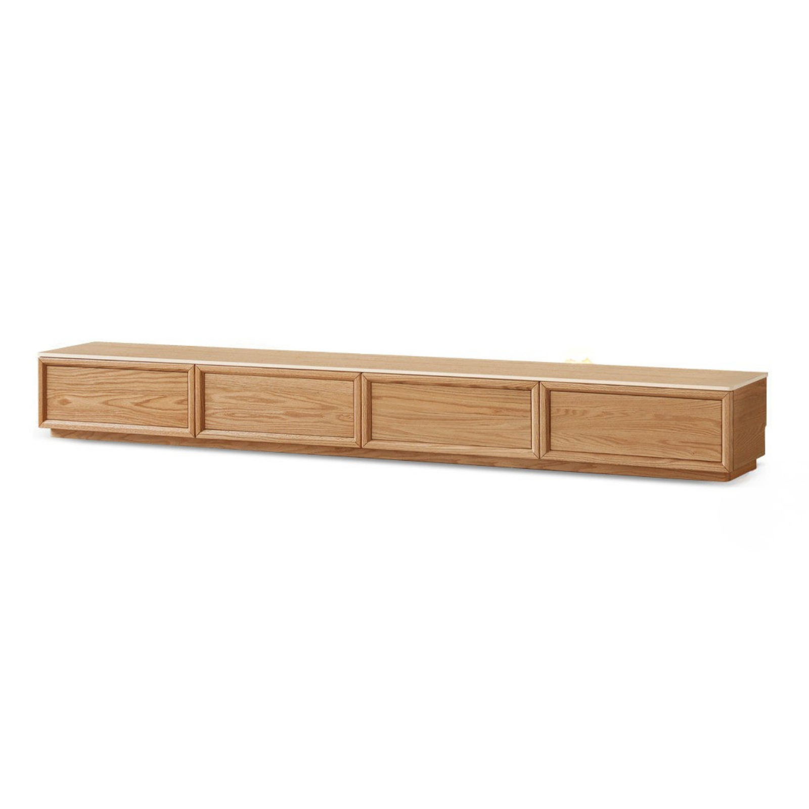 Oak Solid Wood TV Stand with Integrated Storage and Stone Top Panel