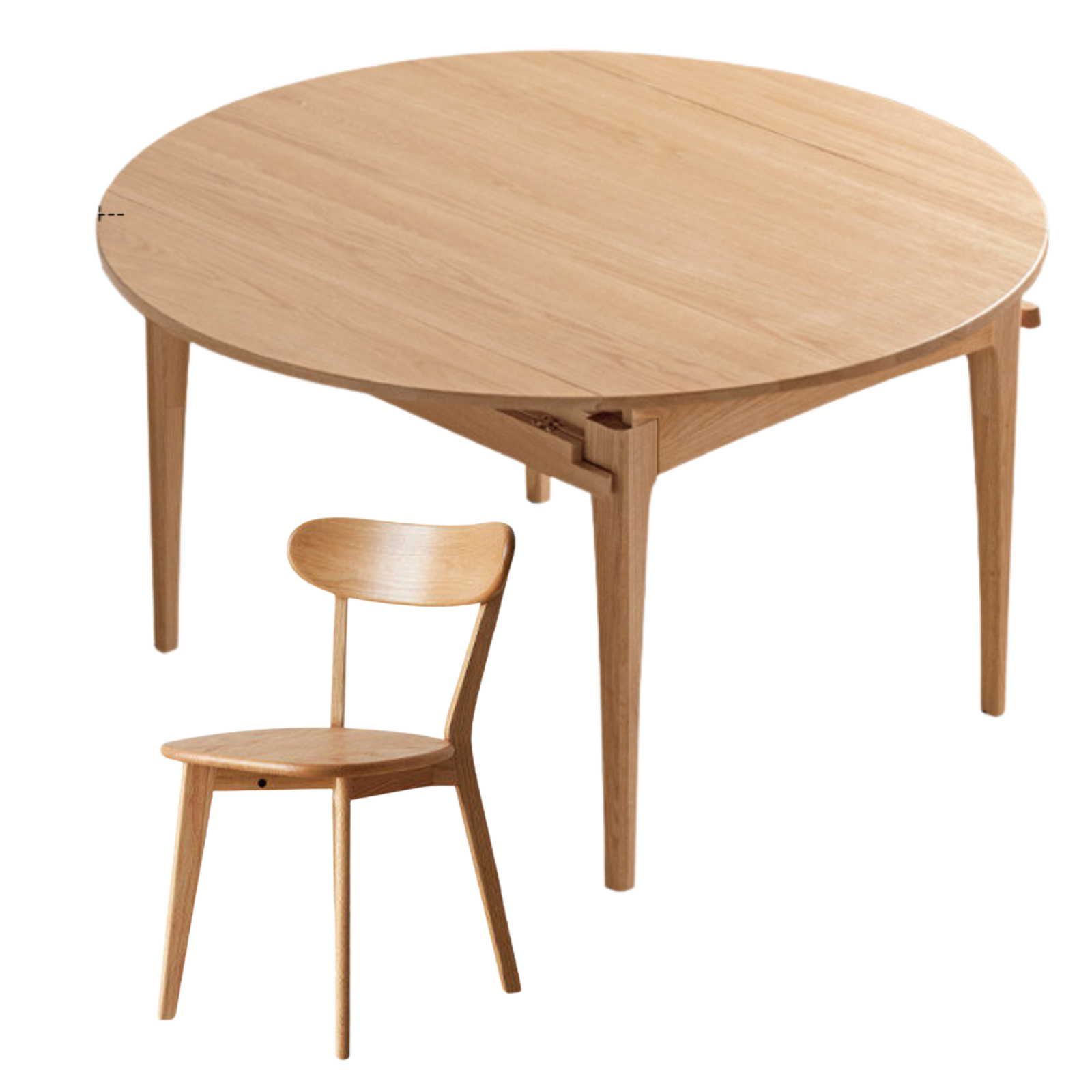 Oak Solid Wood, Solid Rubberwood Folding Round Retractable Dining Table
