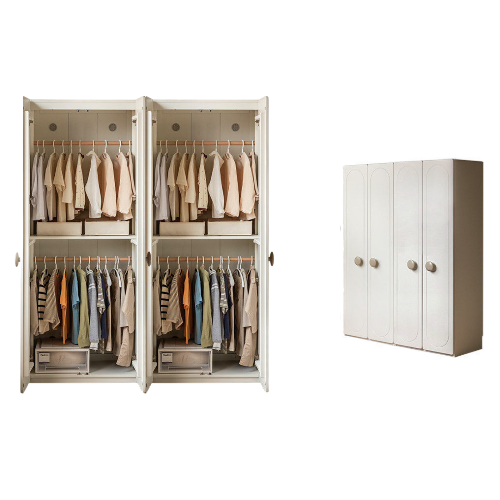 Pine Solid Wood White Cream Kids Wardrobe