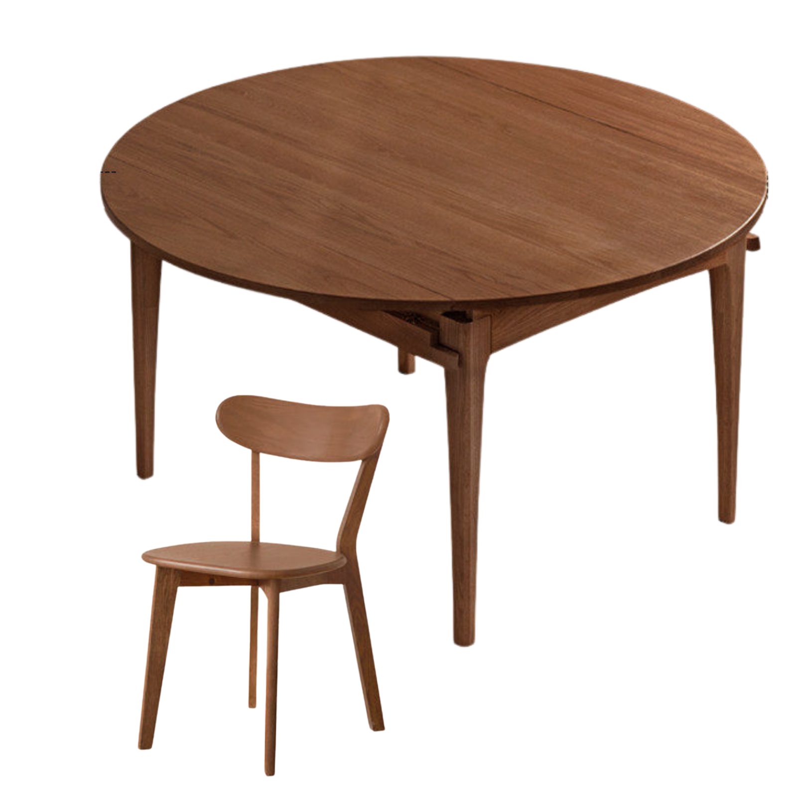Oak Solid Wood, Solid Rubberwood Folding Round Retractable Dining Table