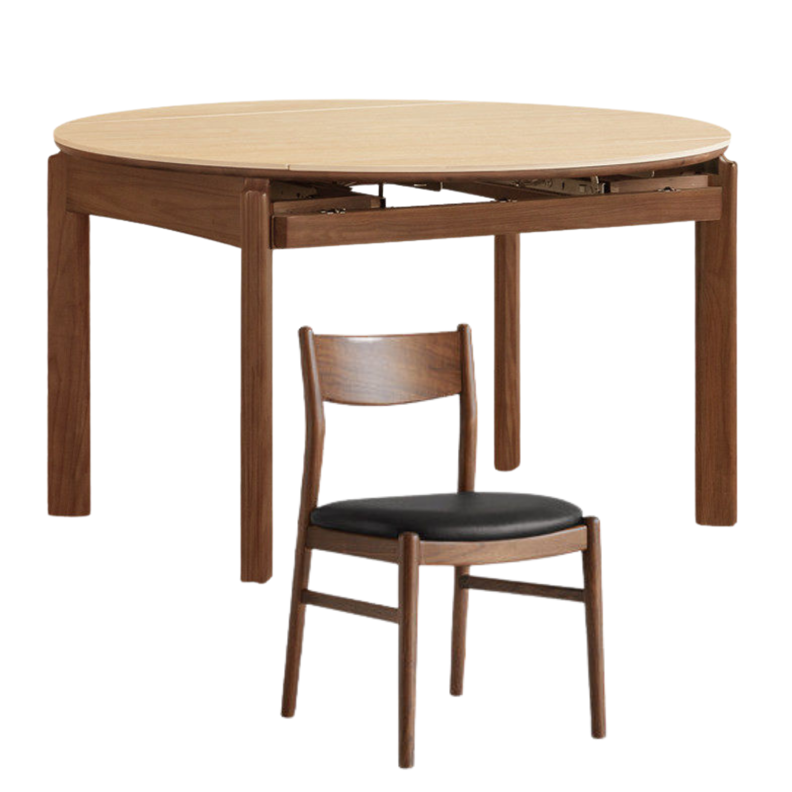 Black Walnut, Ash Solid Wood Folding Dining Table with Rock Plate Round Top