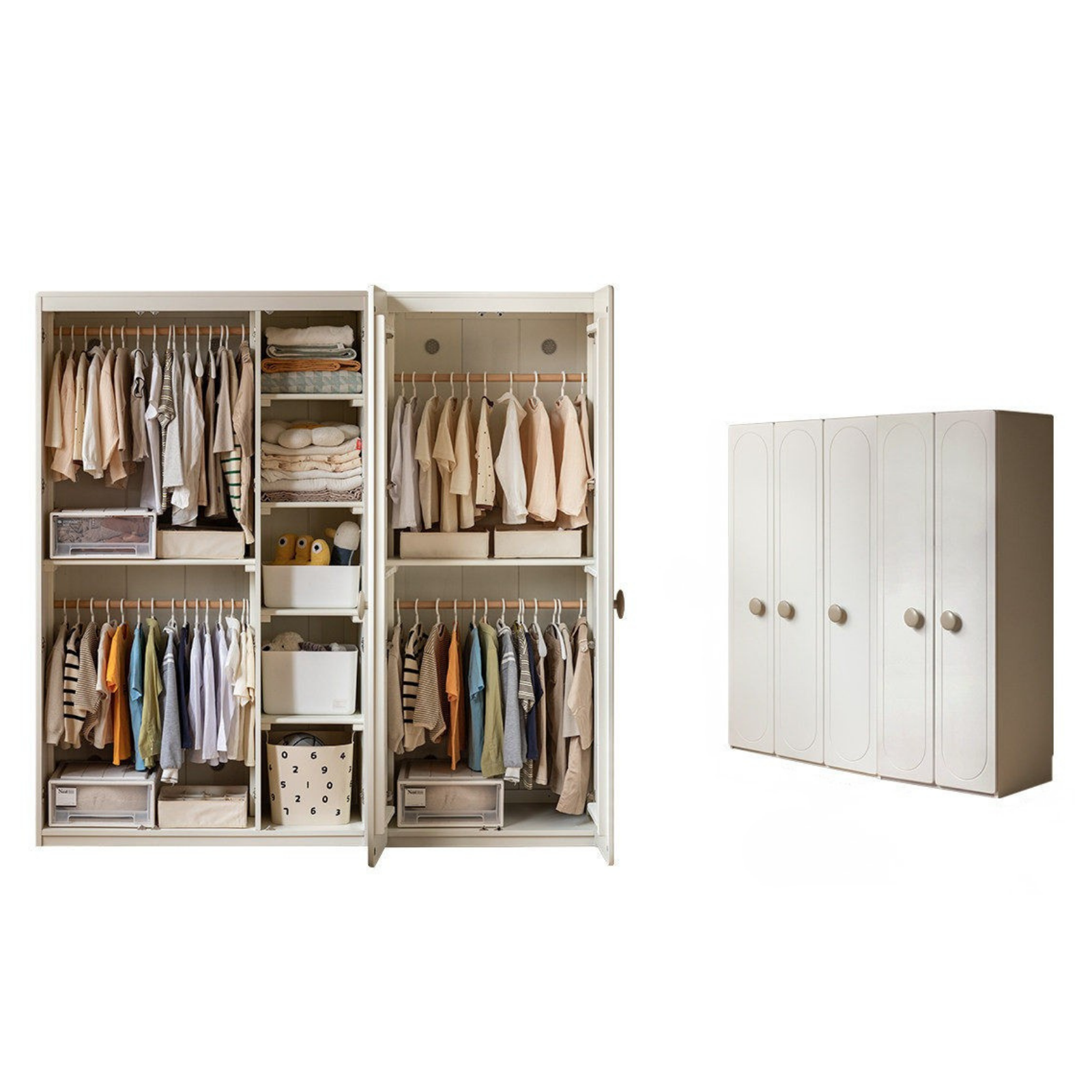 Pine Solid Wood White Cream Kids Wardrobe