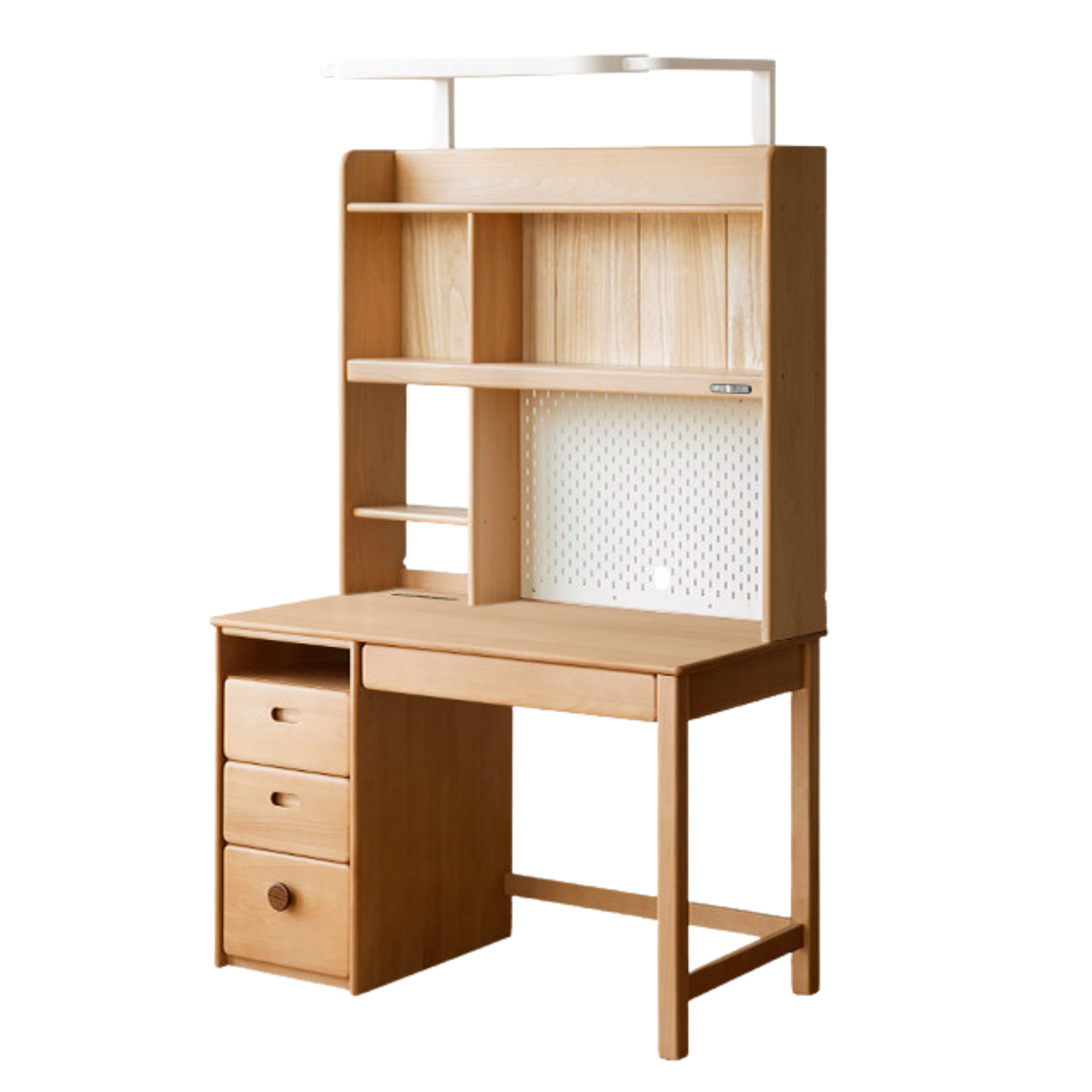 Beech Solid Wood Kids Desk with Bookshelf, Scandinavian Minimalist Study Desk