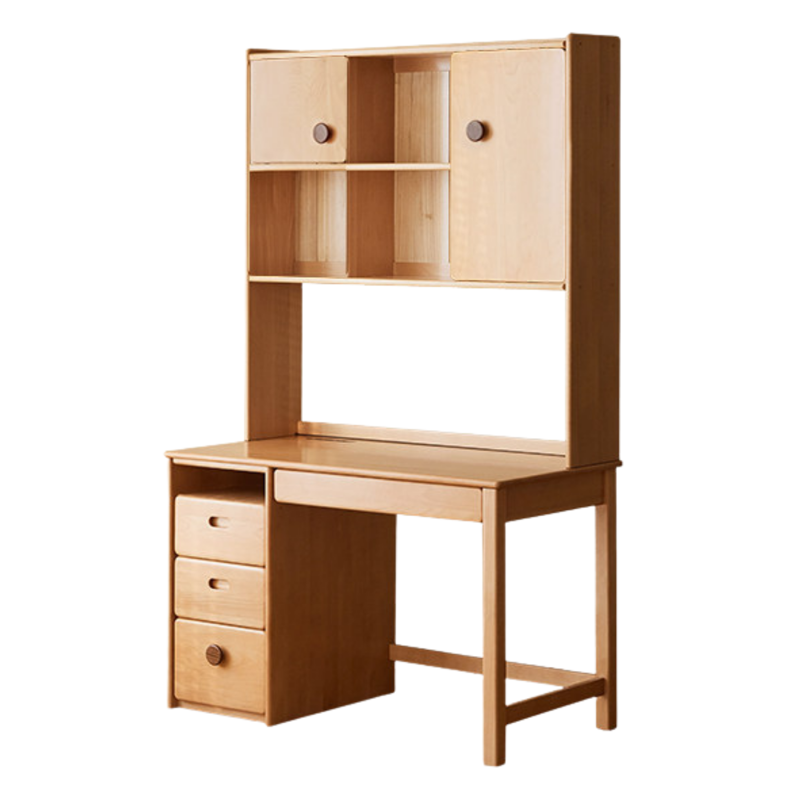 Beech Solid Wood Kids Desk with Bookshelf, Scandinavian Minimalist Study Desk