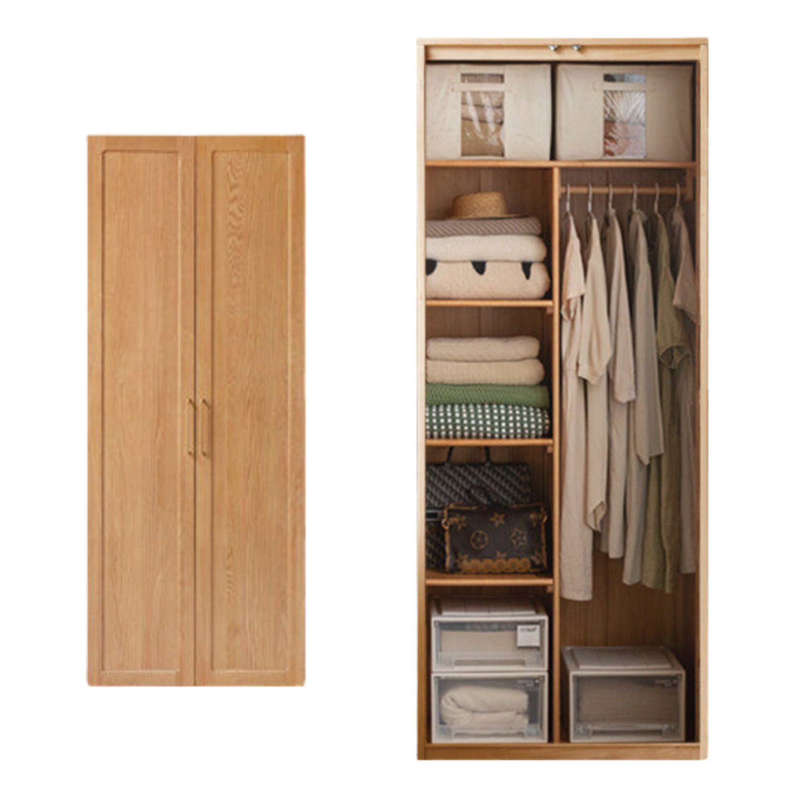 Oak Solid Wood Free Combination Wardrobe Rattan Door.