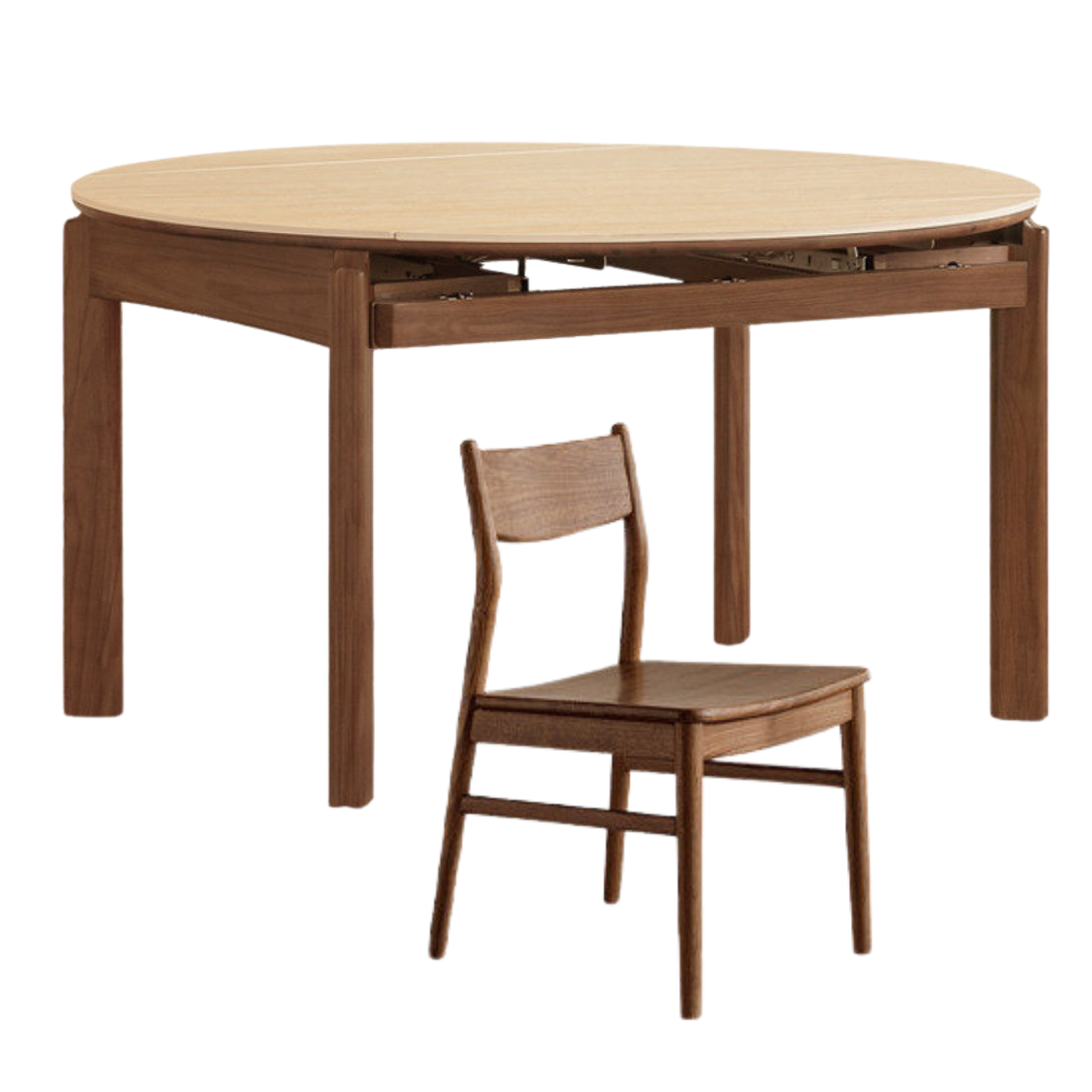 Black Walnut, Ash Solid Wood Folding Dining Table with Rock Plate Round Top