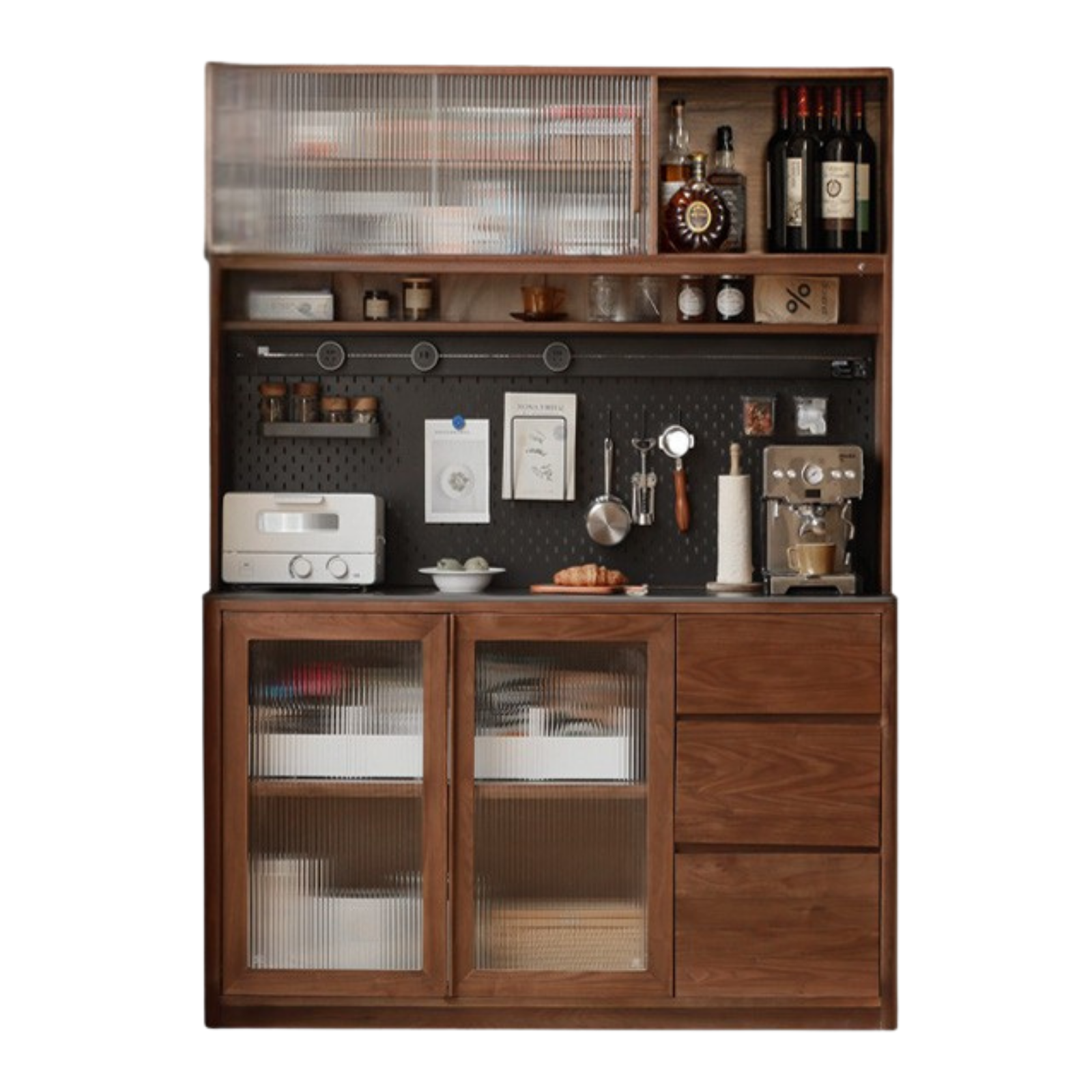 Black Walnut, Ash, Sandalwood Solid Wood Sideboard Hole Storage