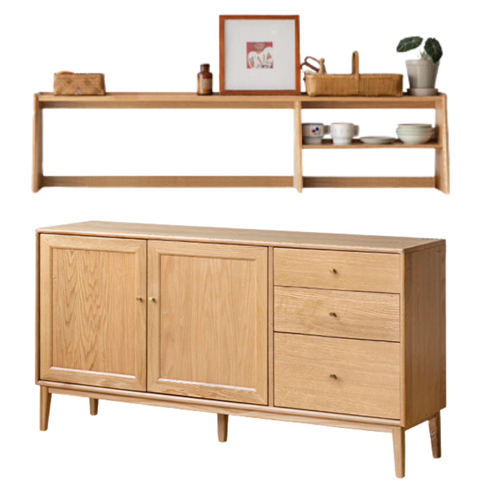 Oak Solid Wood, Solid Rubberwood Classic Sideboard
