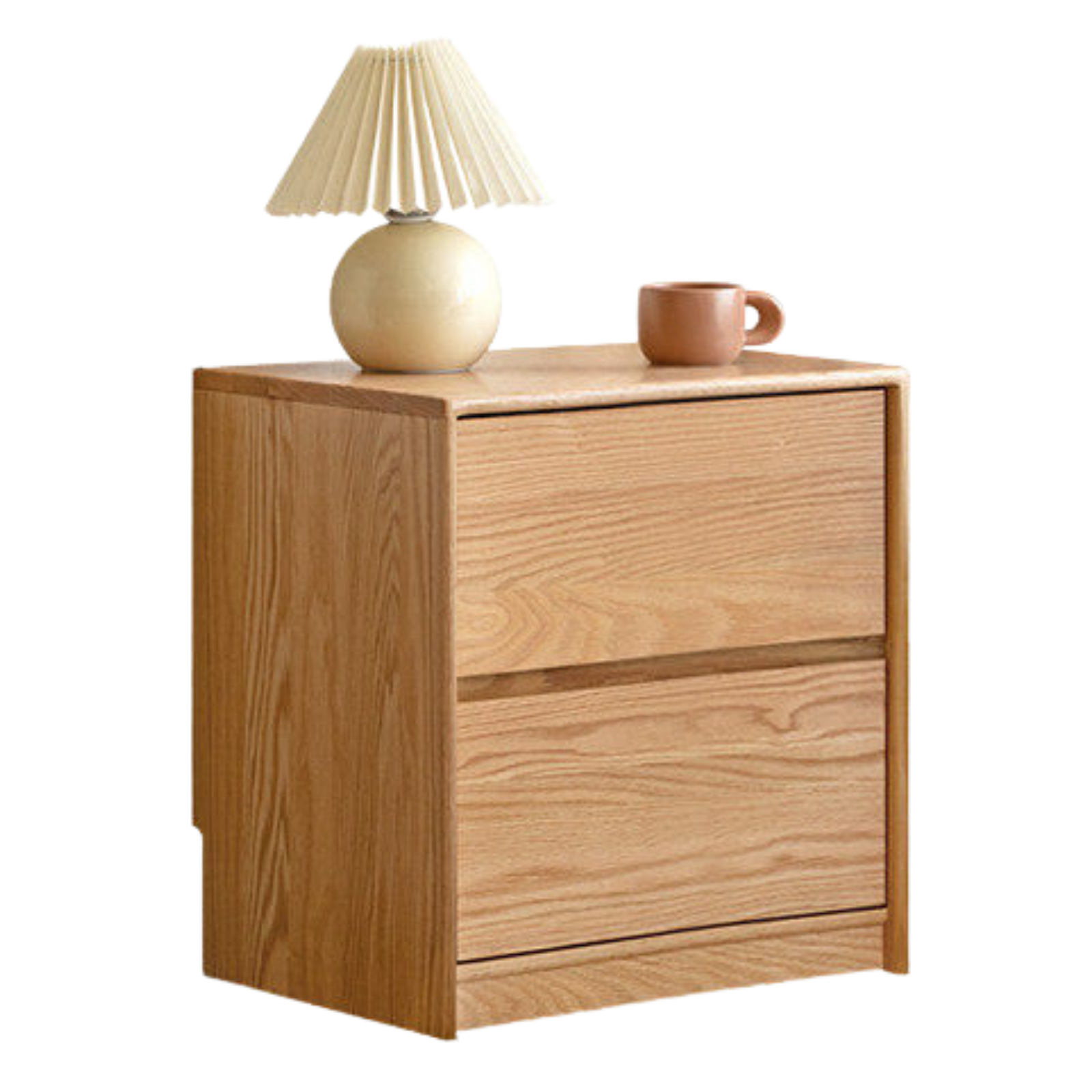 Oak Solid Wood, Solid Rubberwood Two Drawer Nightstand.