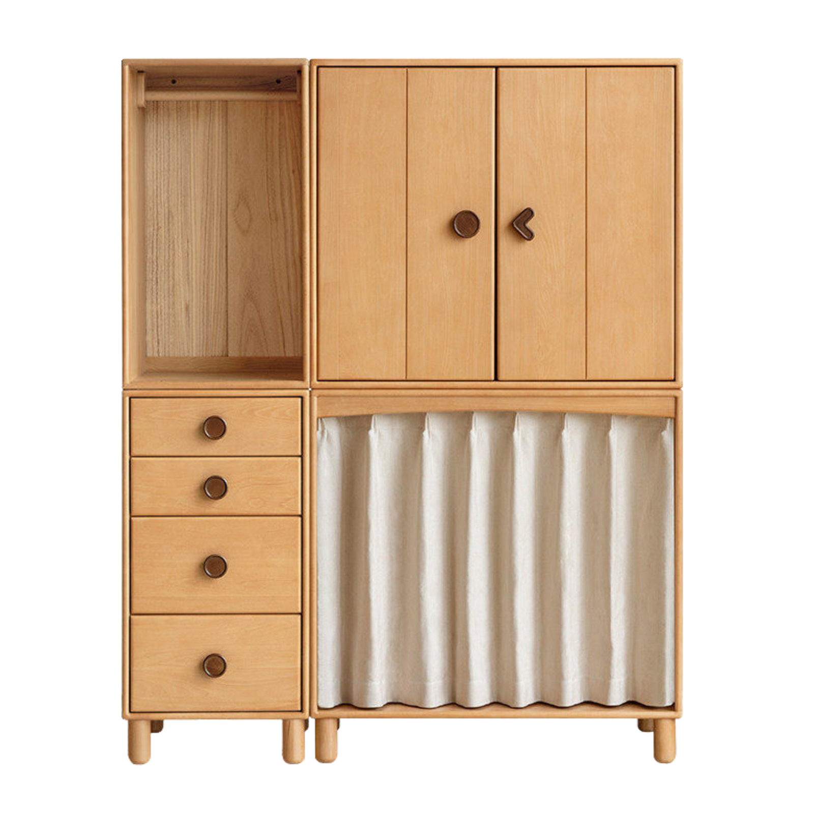 Beech, Rubber Solid Wood Kids Wardrobe