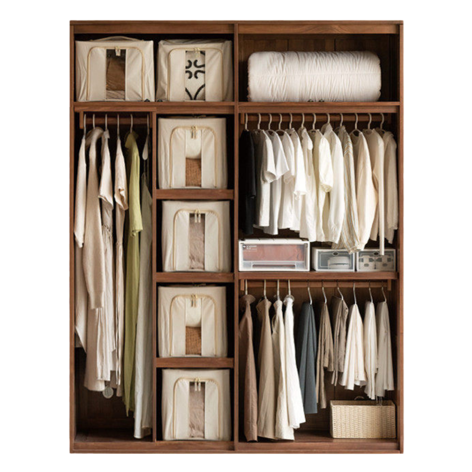 Black Walnut, Oak, Cherry Wood  Solid Wood Retro Style Skeleton Line Large Wardrobe.