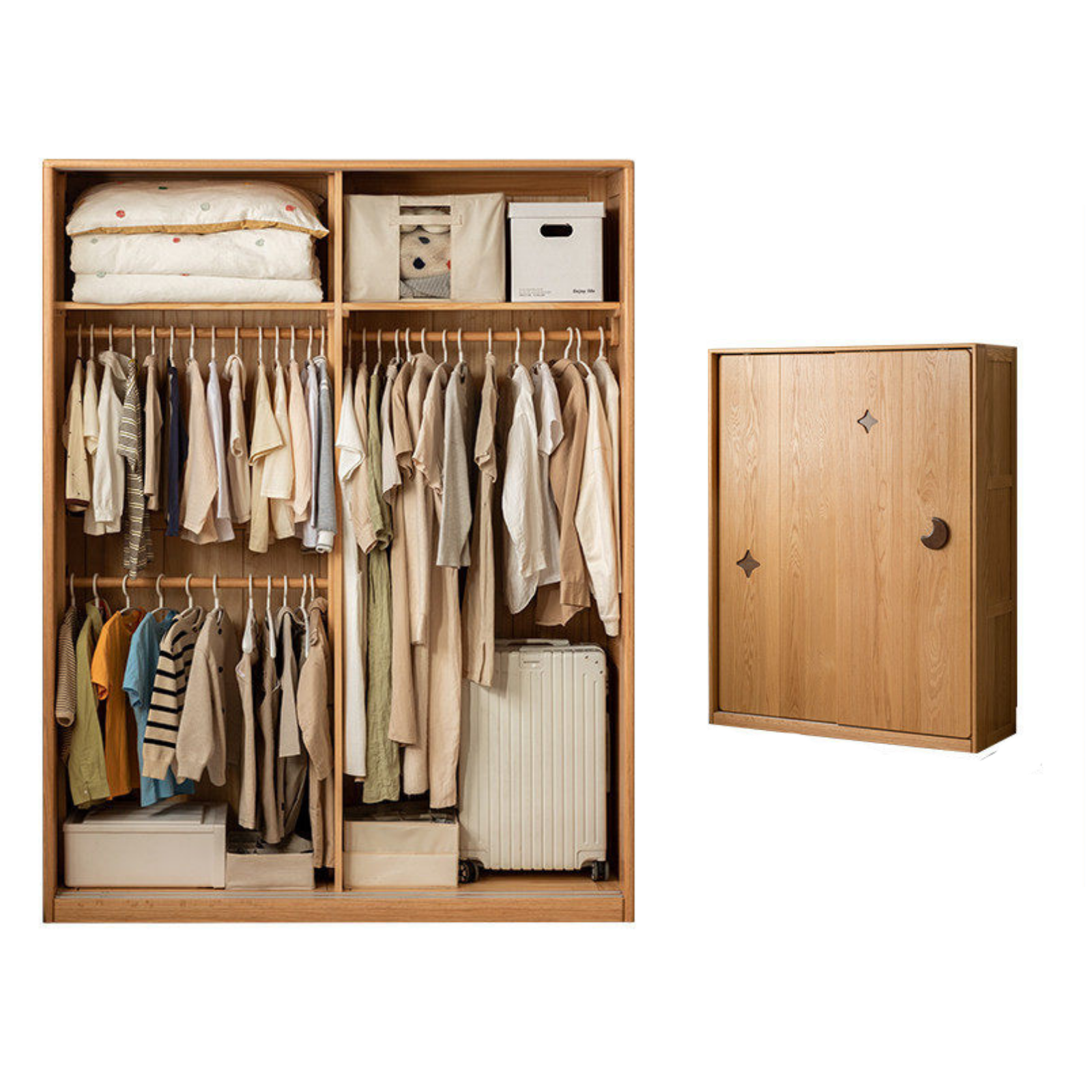 Oak Solid Wood Kids Sliding Door Wardrobe