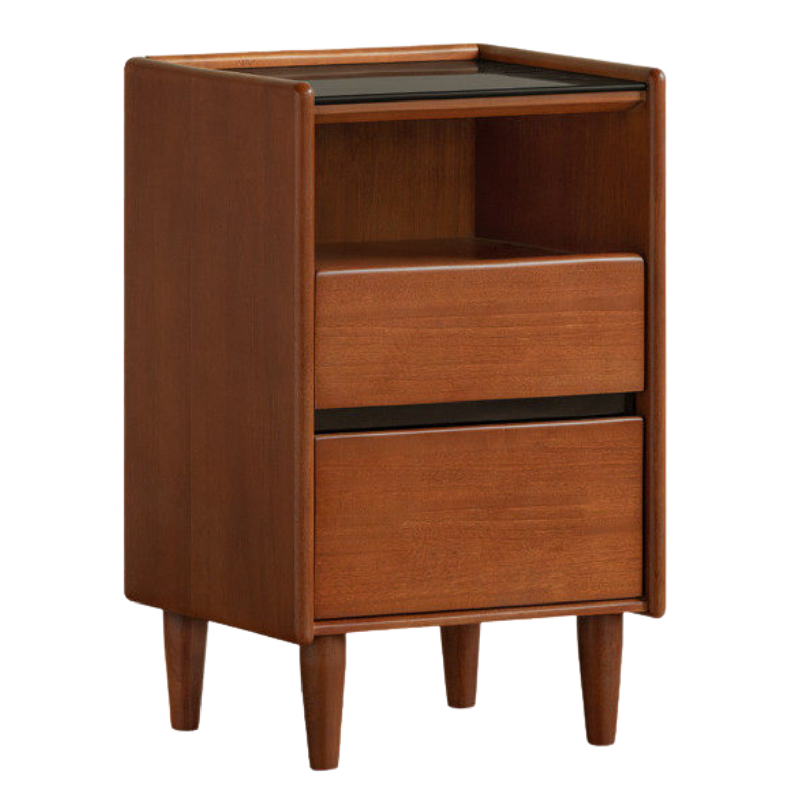 Poplar Solid Wood Glass Teak Color Nightstand