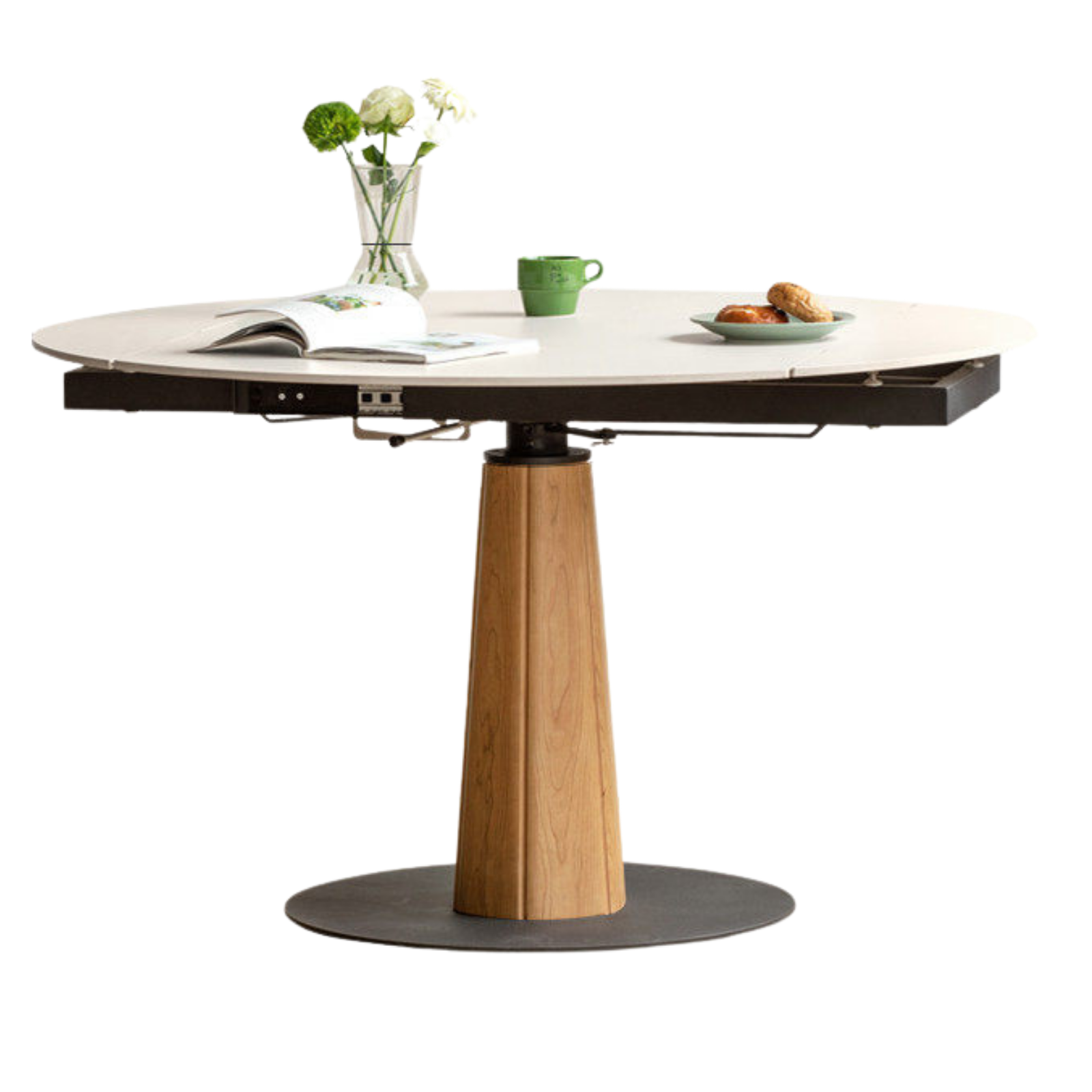 Cherry, Black Walnut, Ash, Oak, Sandalwood Solid Wood Folding Round Rock Plate Dining Table