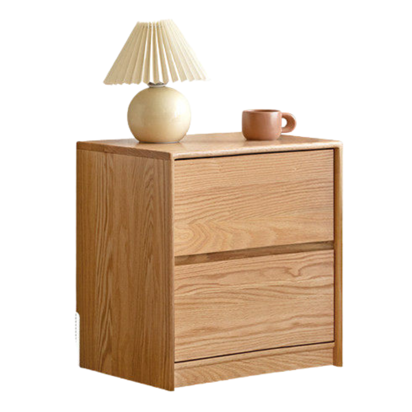 Oak Solid Wood, Solid Rubberwood Two Drawer Nightstand.