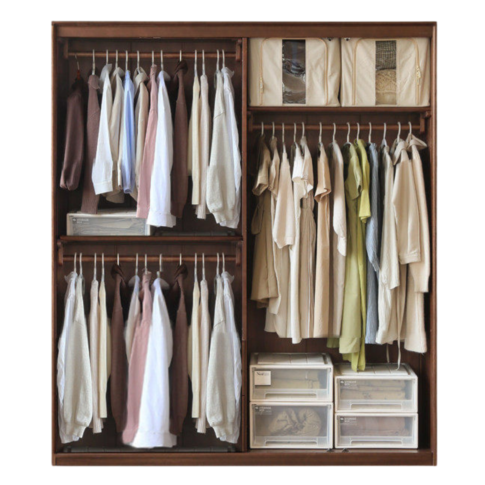 Sandalwood, Merbau Solid Wood Modern Open Door Wardrobe.