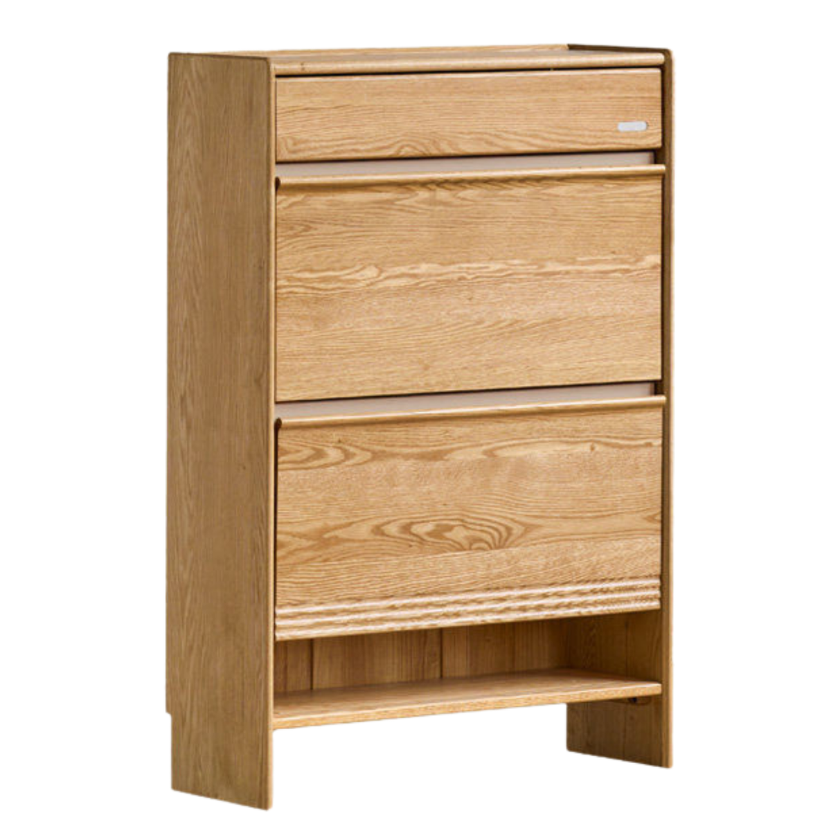 Oak Solid Wood Slim Entryway Shoe Cabinet with Tilt-Out Compartments and Drawers