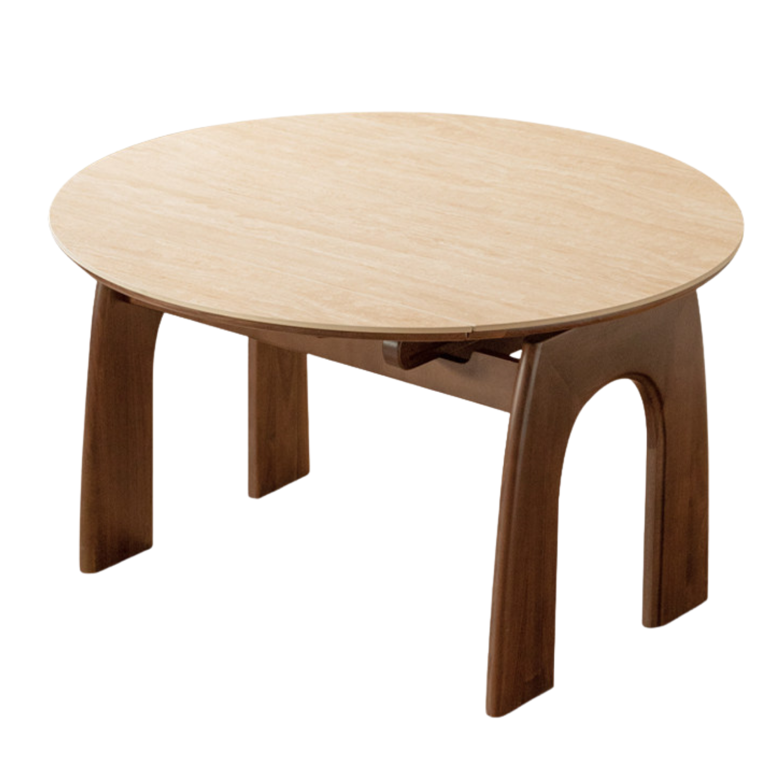 Black Walnut Solid Wood Round Dining Table Expandable Sintered Stone Top