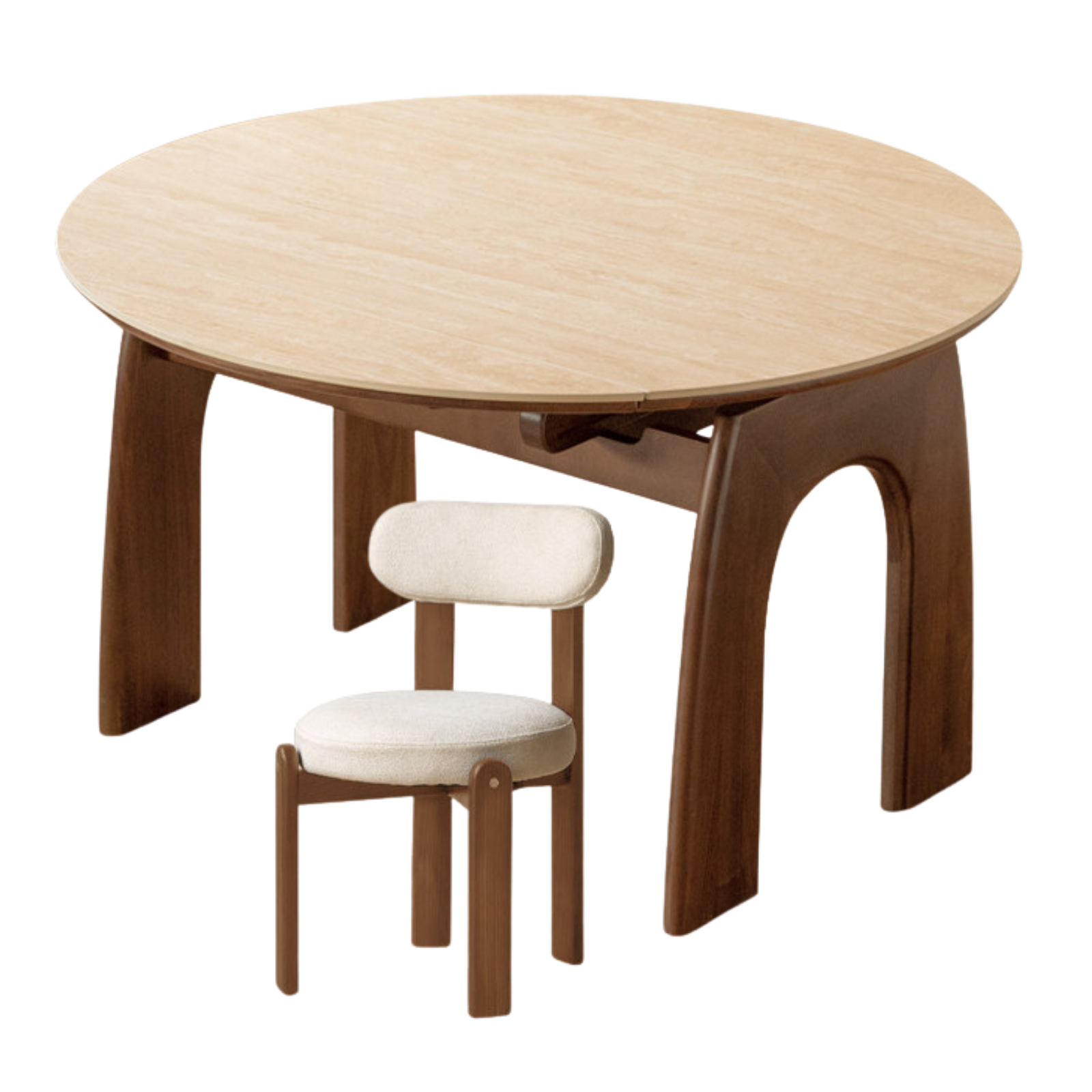 Black Walnut Solid Wood Round Dining Table Expandable Sintered Stone Top