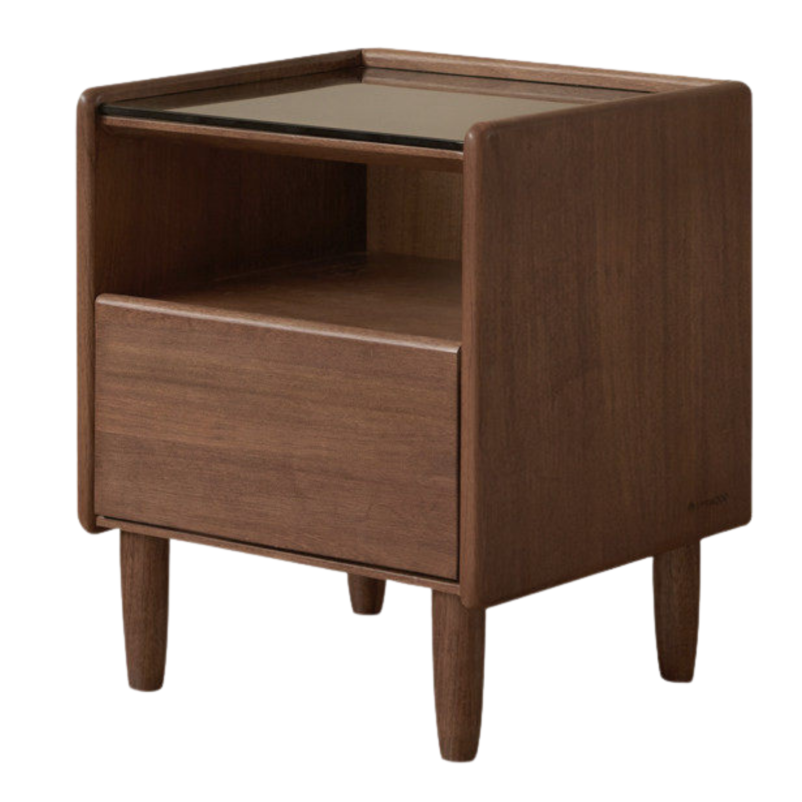 Black Walnut, Catalpawood, Sandalwood Solid Wood Night Stand Glass Countertop.