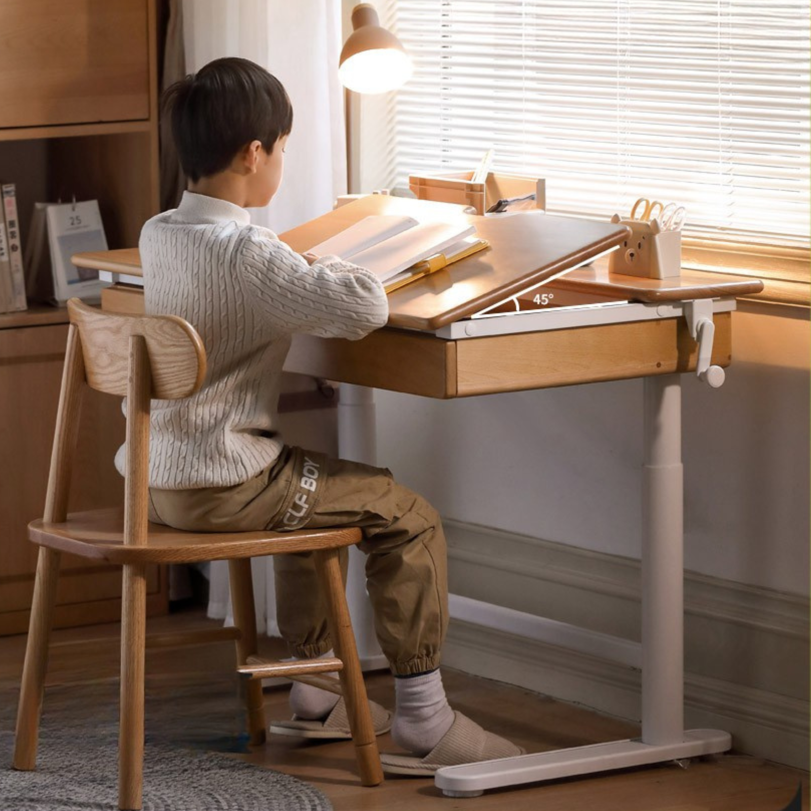 Beech Solid Wood Modern Hand Cranked Children s Writing Desk