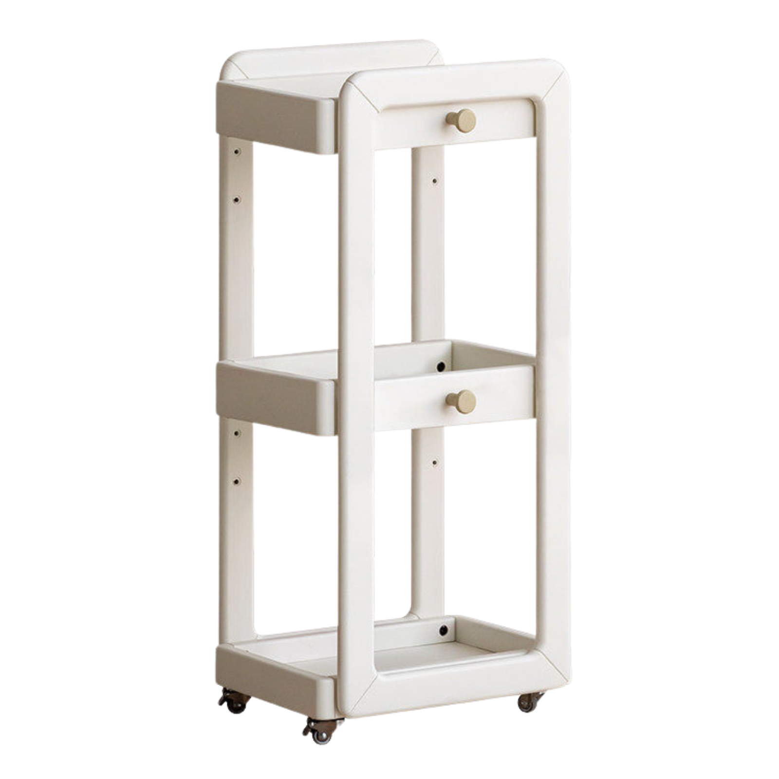 Solid Rubberwood White Cream Style Under-Desk Movable Kids Cabinet