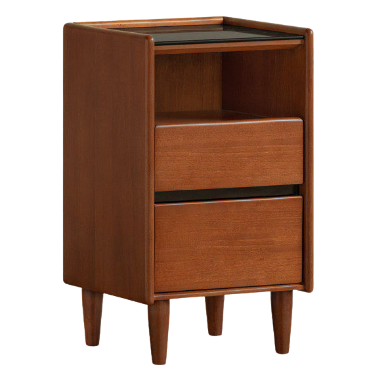 Poplar Solid Wood Glass Teak Color Nightstand