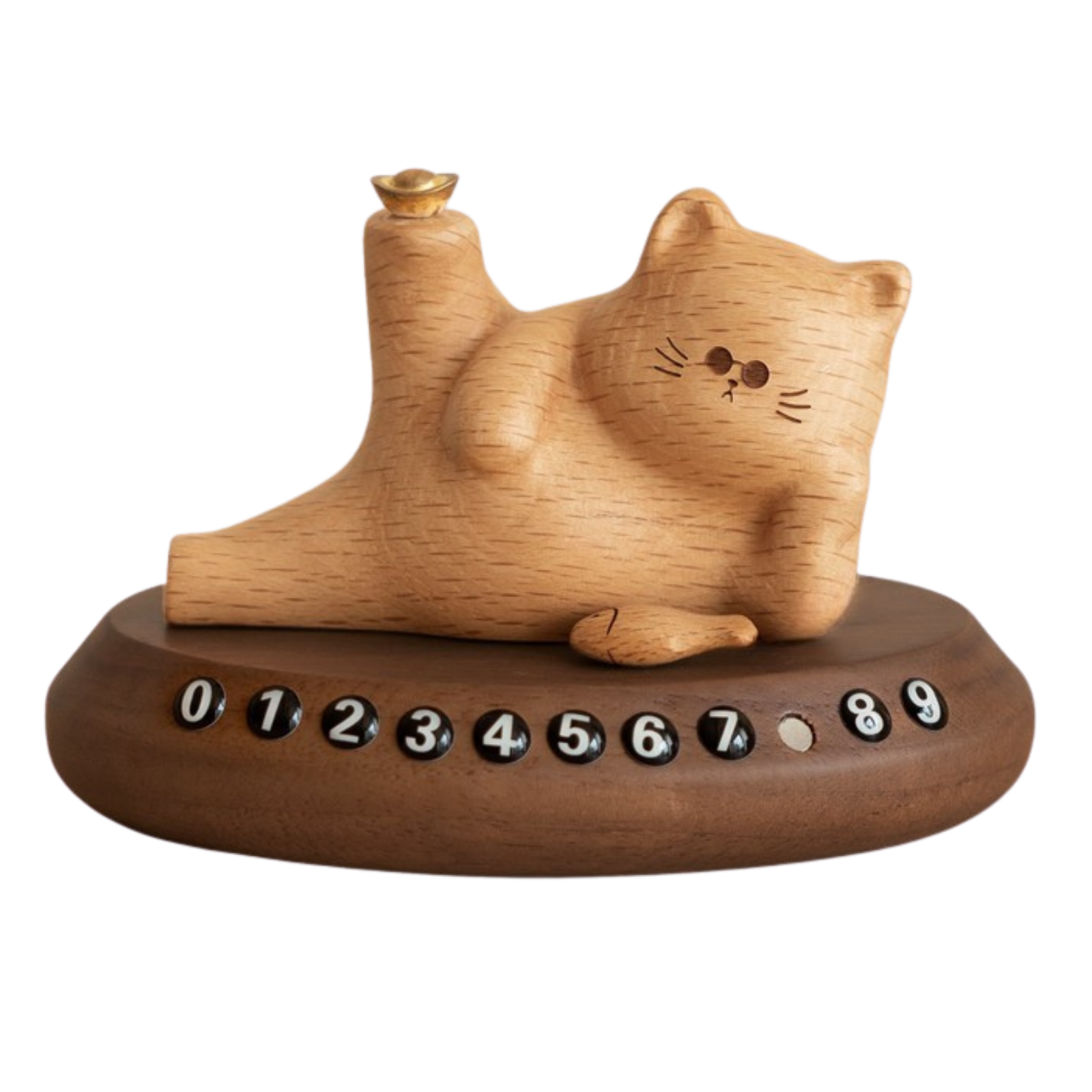 Beech, Black Walnut Solid Wood Lucky Cat Car Diffuser Ornament with Number Plate Design