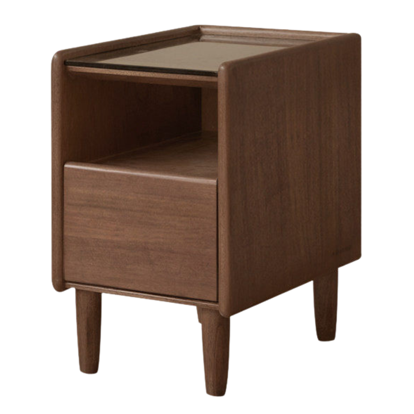 Black Walnut, Catalpawood, Sandalwood Solid Wood Night Stand Glass Countertop.
