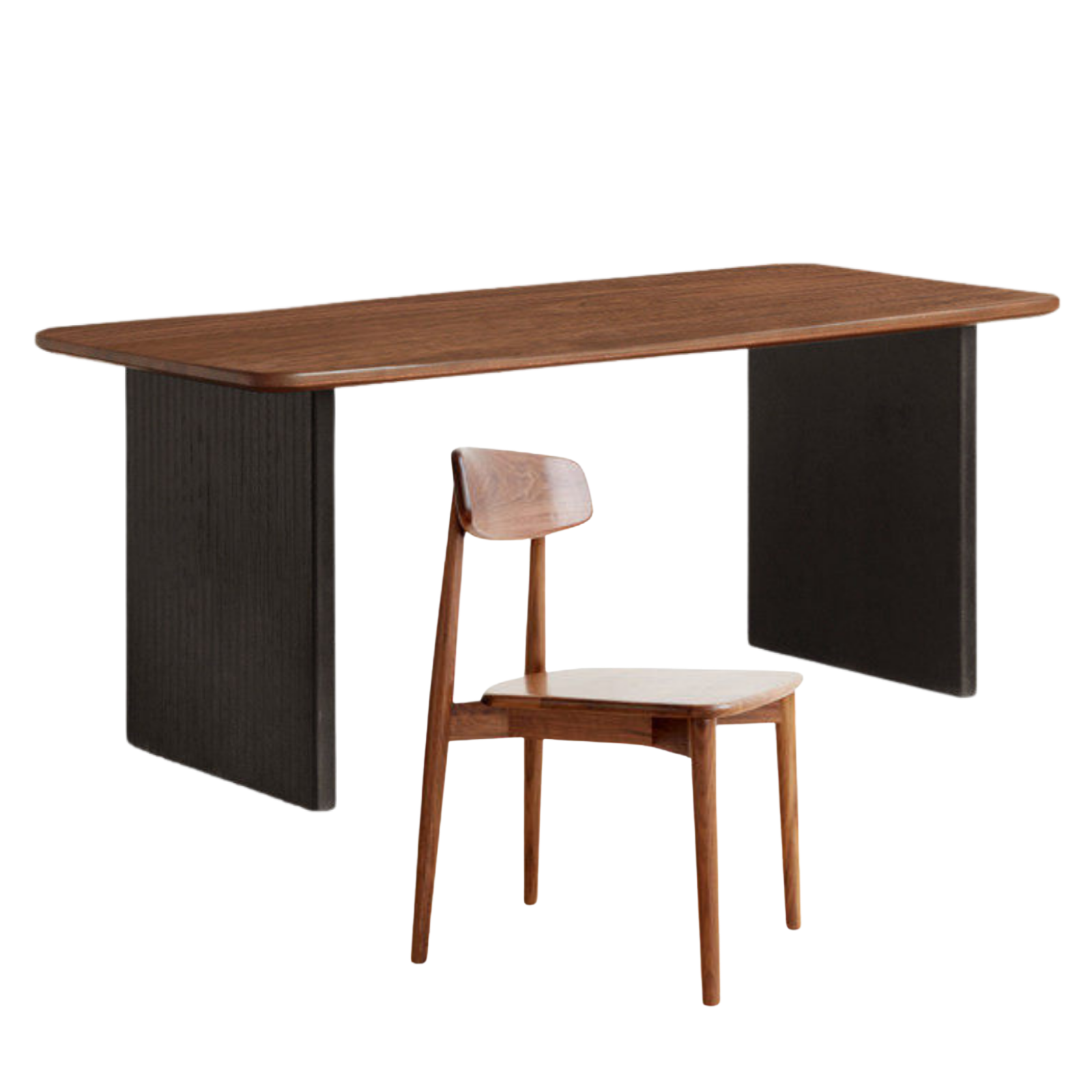 Black Walnut Solid Wood Dining Table with Fluted Panel Base