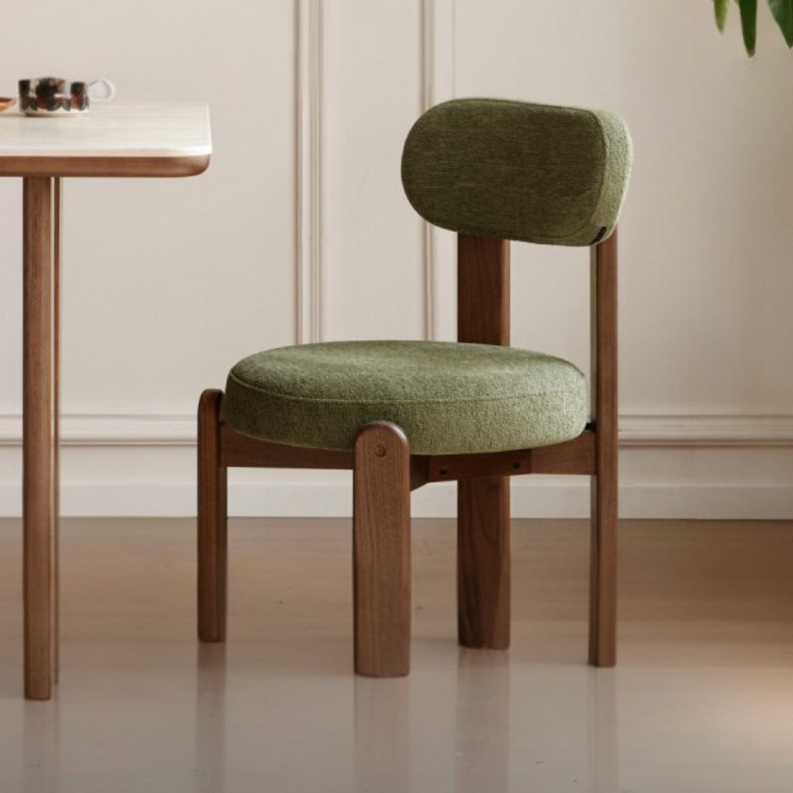 Set 4pcs Black Walnut Solid Wood, Solid Rubberwood Wood Upholstered Dining Chair, Modern Organic