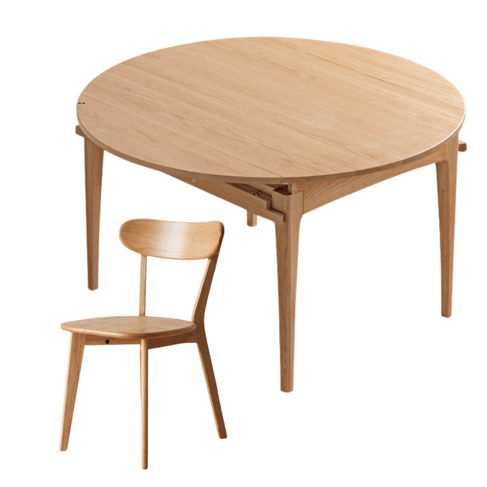 Oak Solid Wood, Solid Rubberwood Folding Round Retractable Dining Table