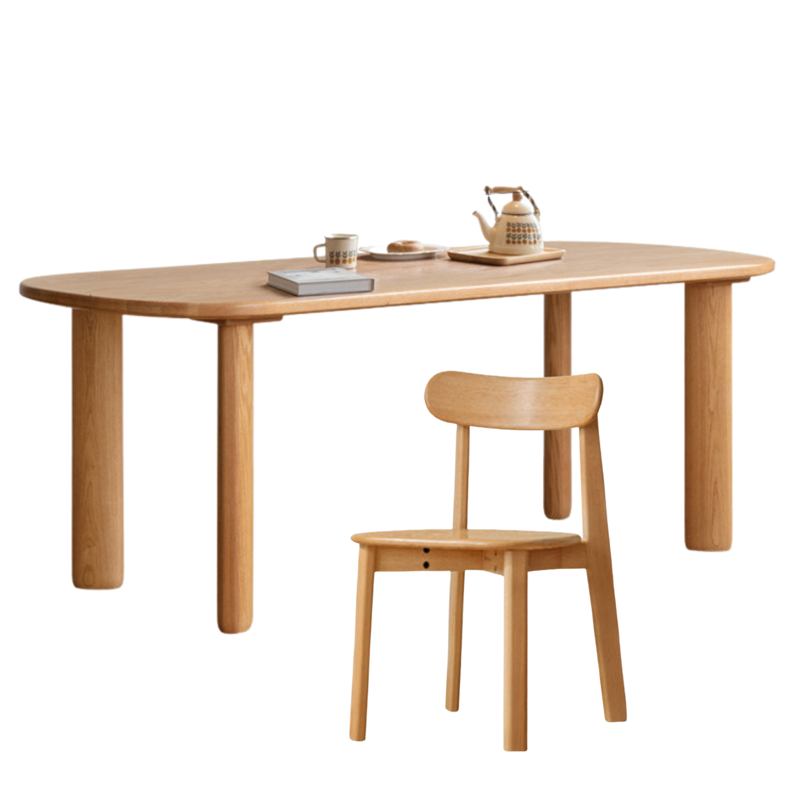 Oak Solid Wood Round Corner Long Dining Table