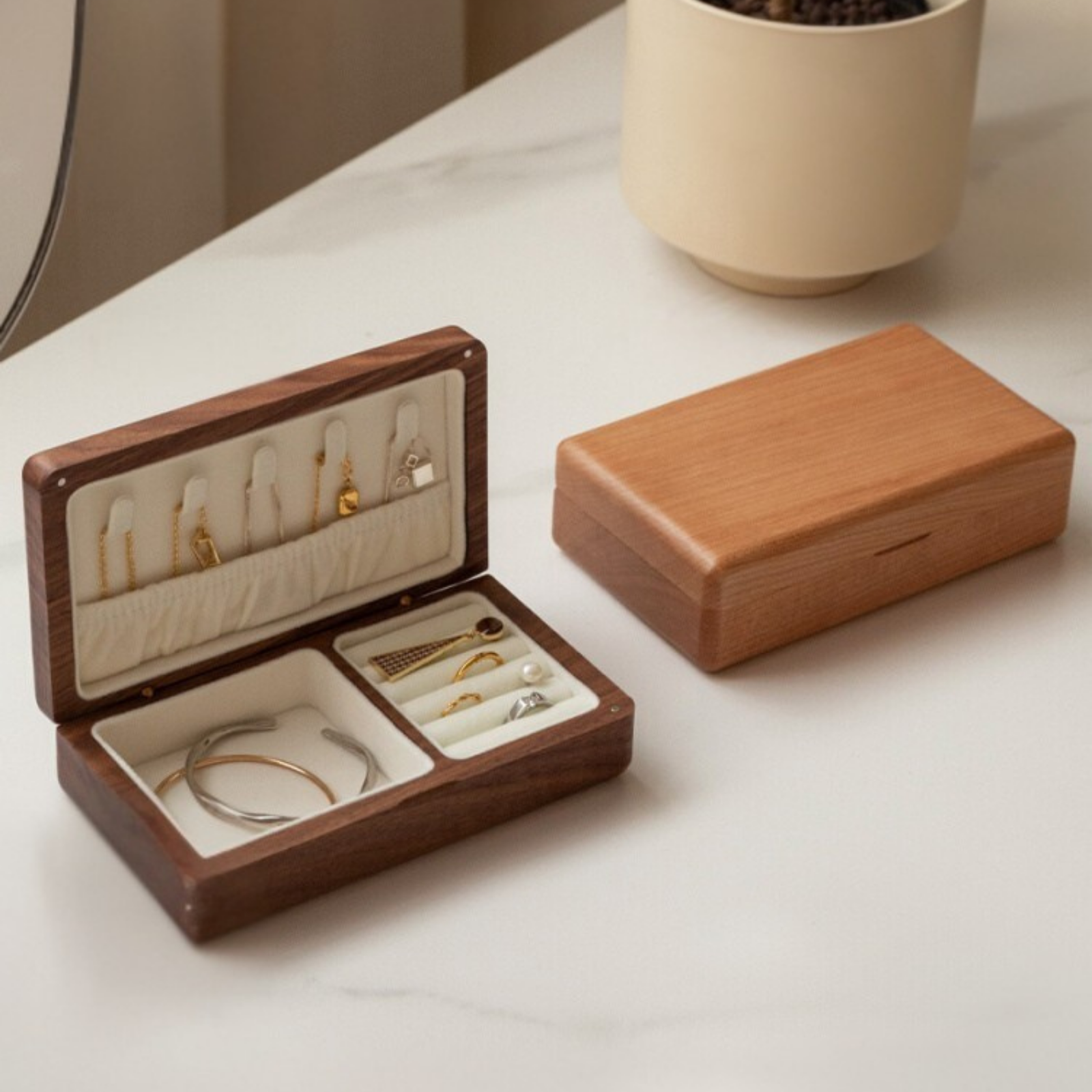 Black Walnut, Cherry Solid Wood Jewelry Box