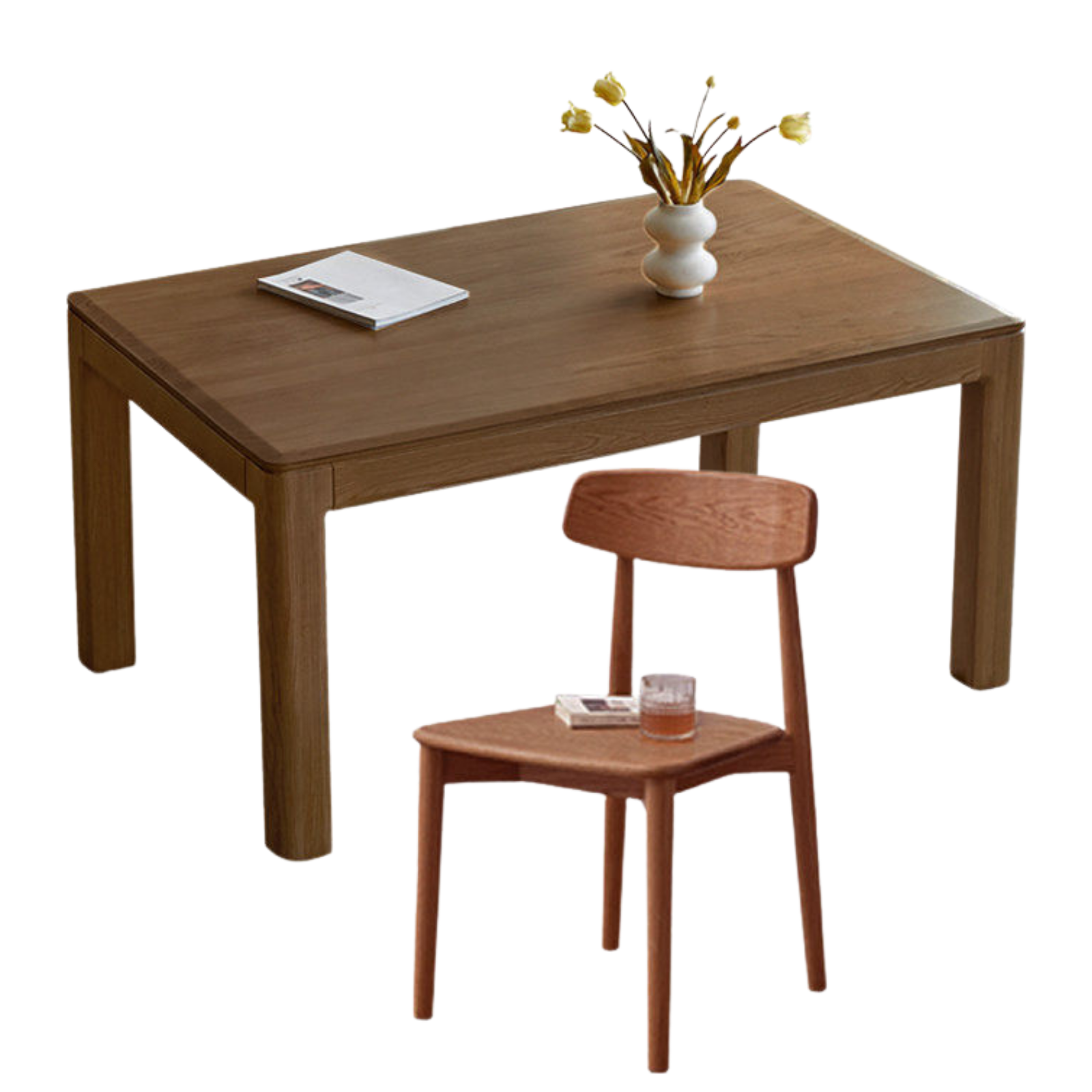 Black Walnut, Ash, Red Oak, Sandalwood Solid Wood Large Dining Table