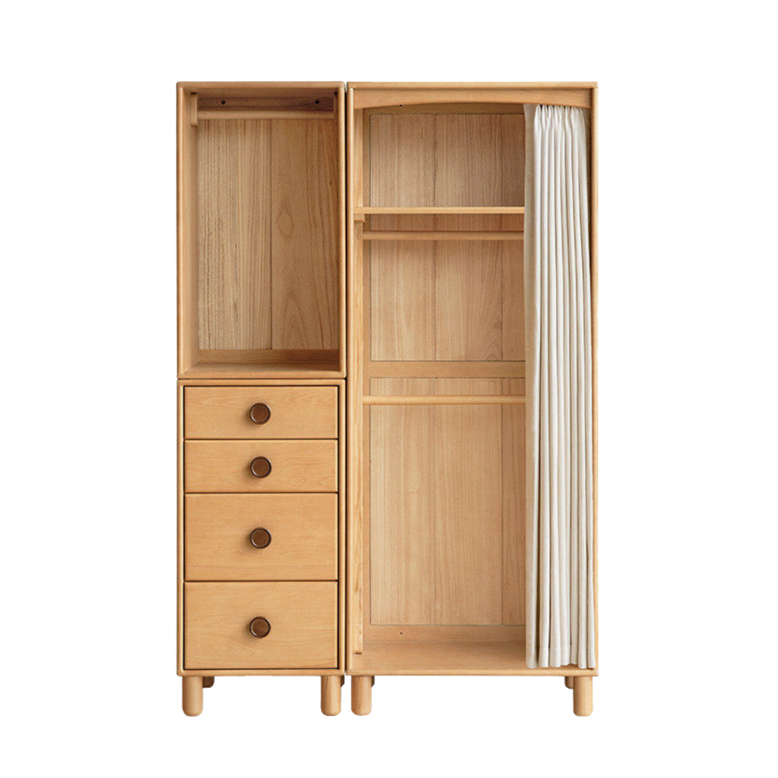 Beech, Rubber Solid Wood Kids Wardrobe