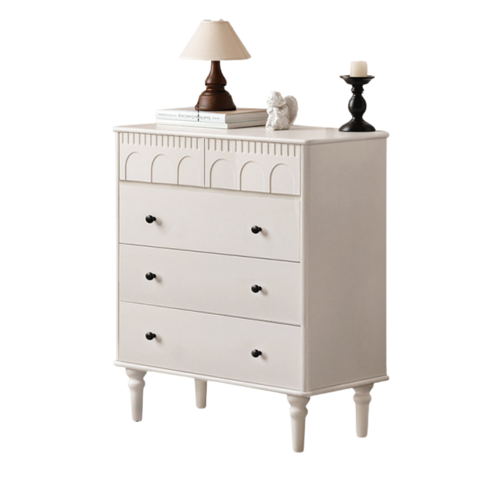 Solid Rubberwood Cabinet French Retro Cream Style Drawers