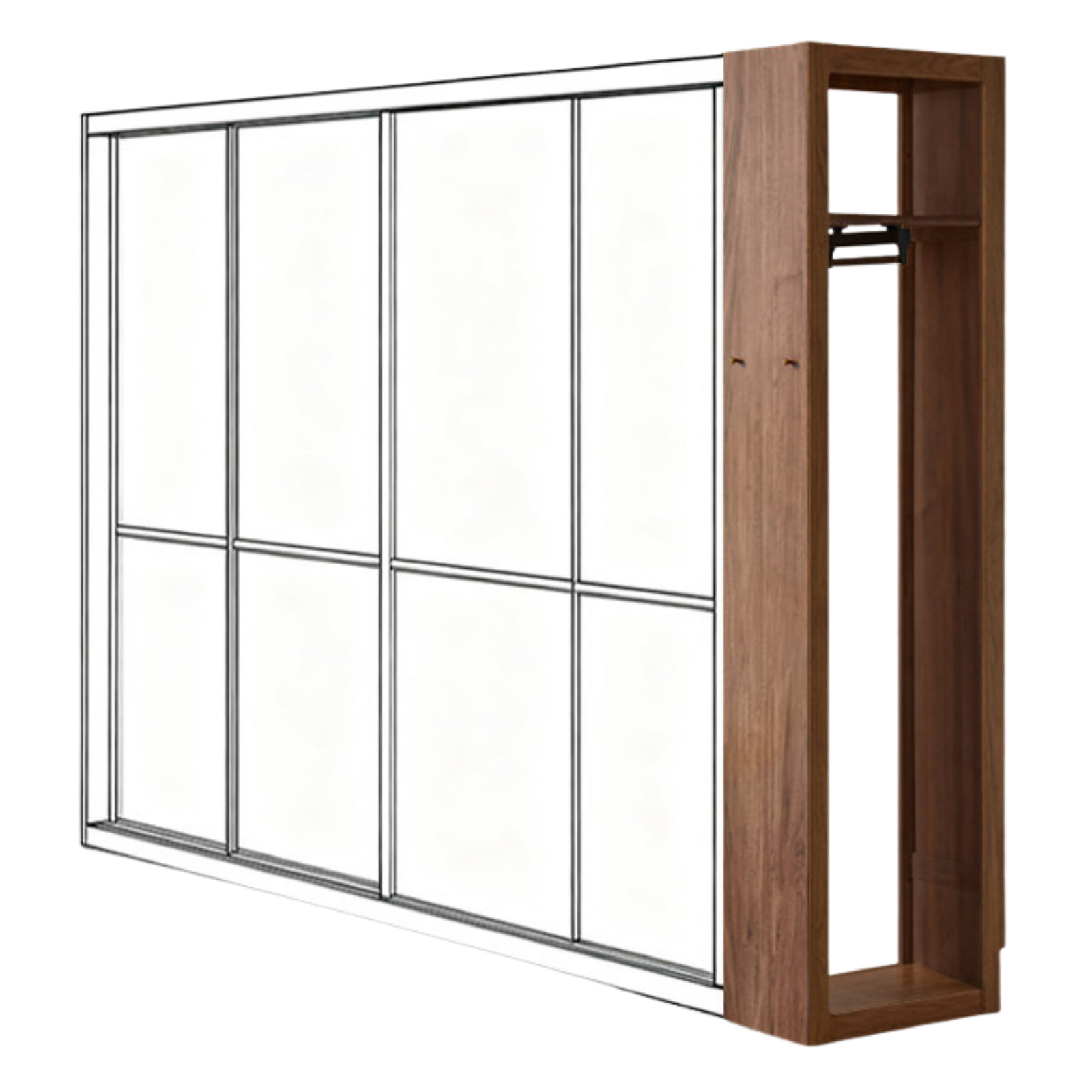Oak, Black Walnut Solid Wood Modern Corner Wardrobe