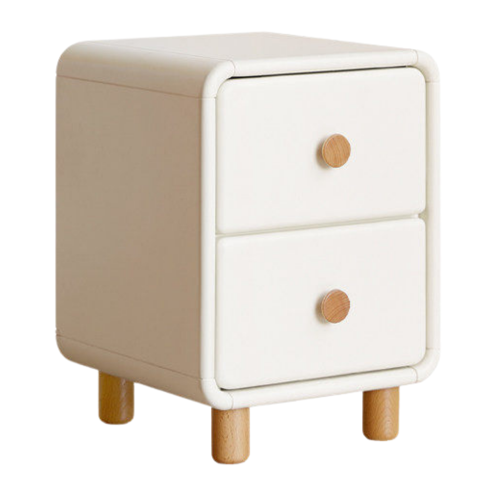 Poplar Solid Wood, Solid Rubberwood Nightstand Cream Style White Cabinet.