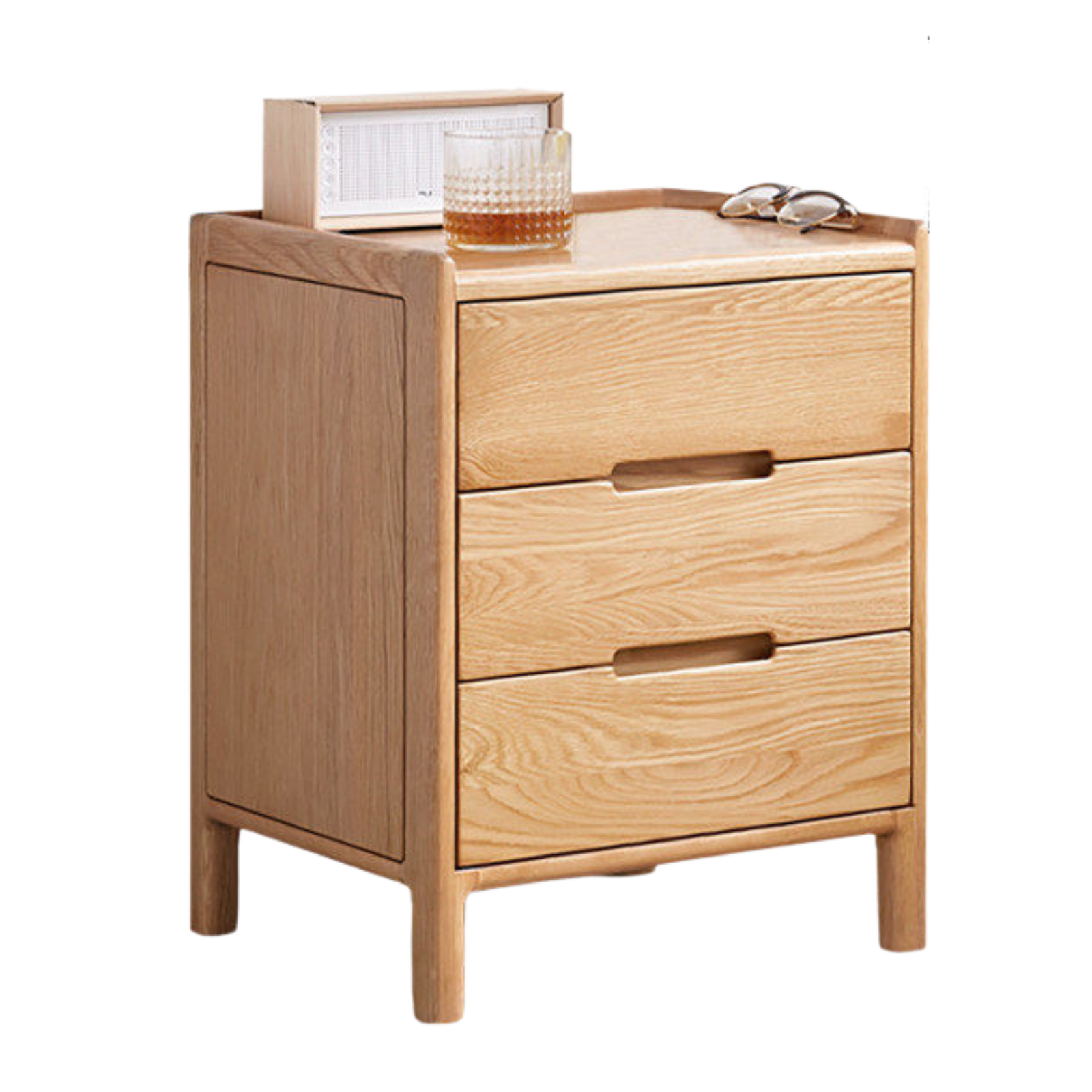 Oak Solid Wood, Solid Rubberwood Nordic Modern Nightstand.