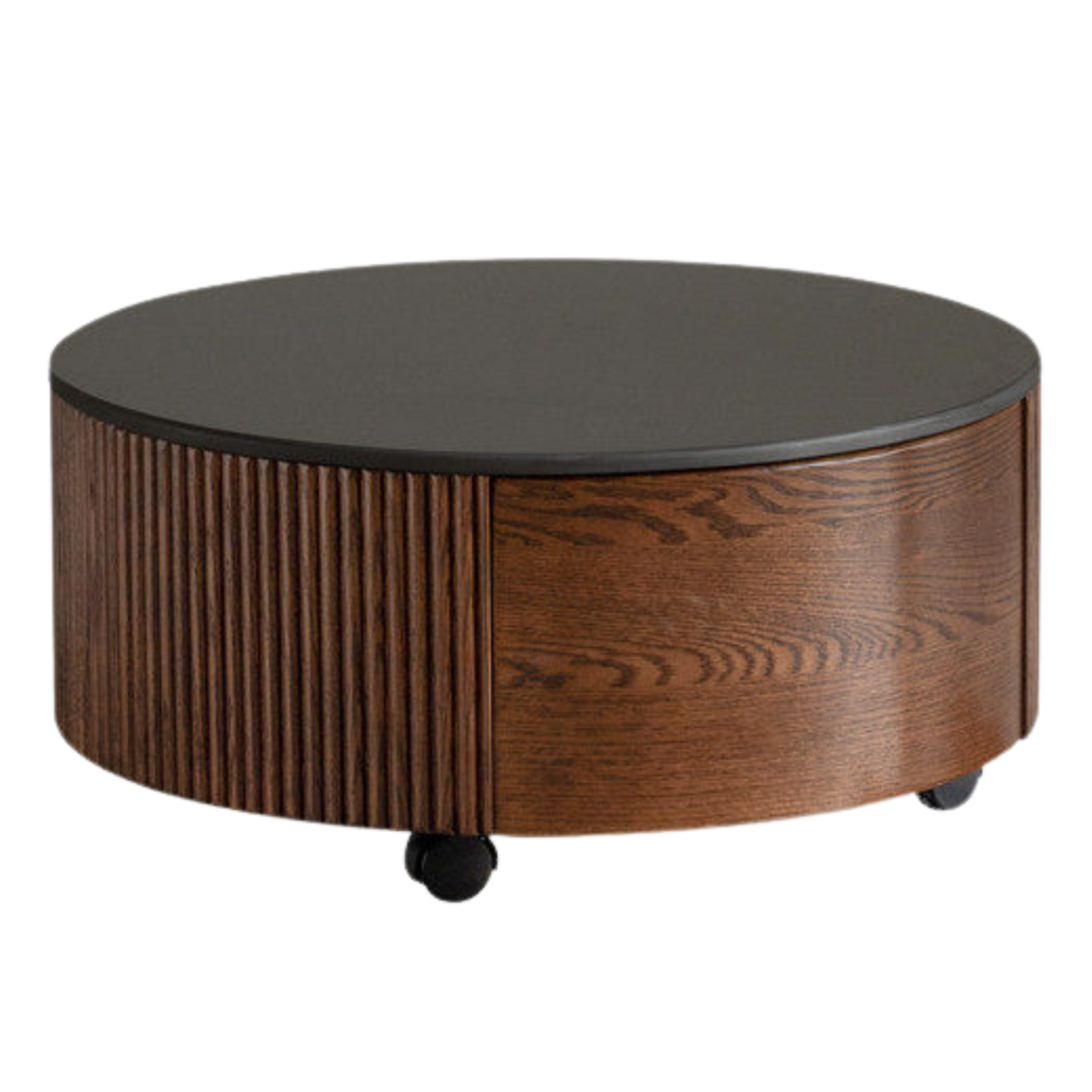 Oak Solid Wood Coffee Table with Layered Round Design and Rock Top