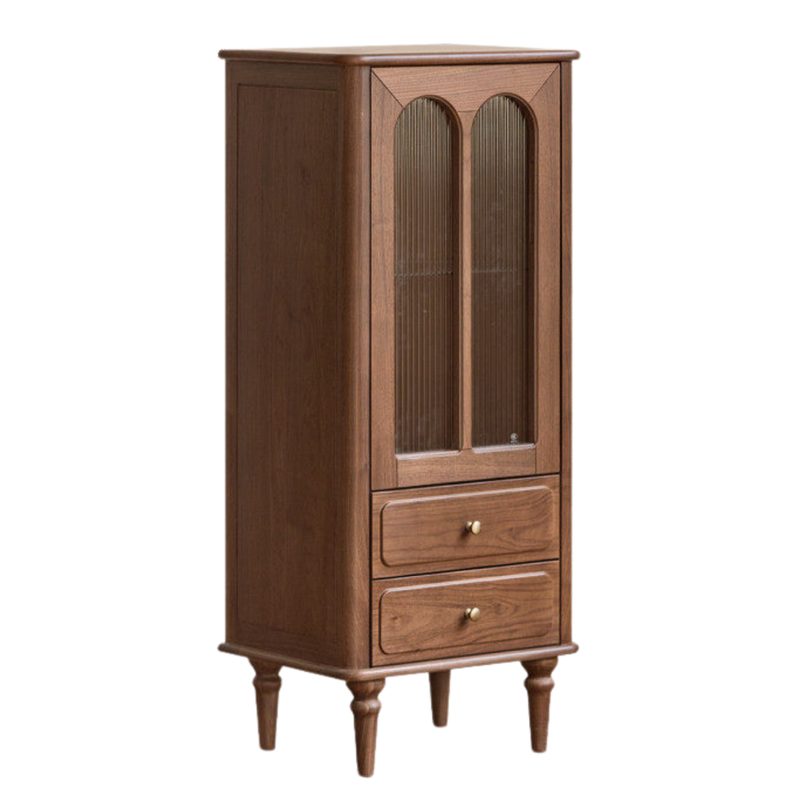 Black Walnut Solid Wood Side Cabinet with Glass Display