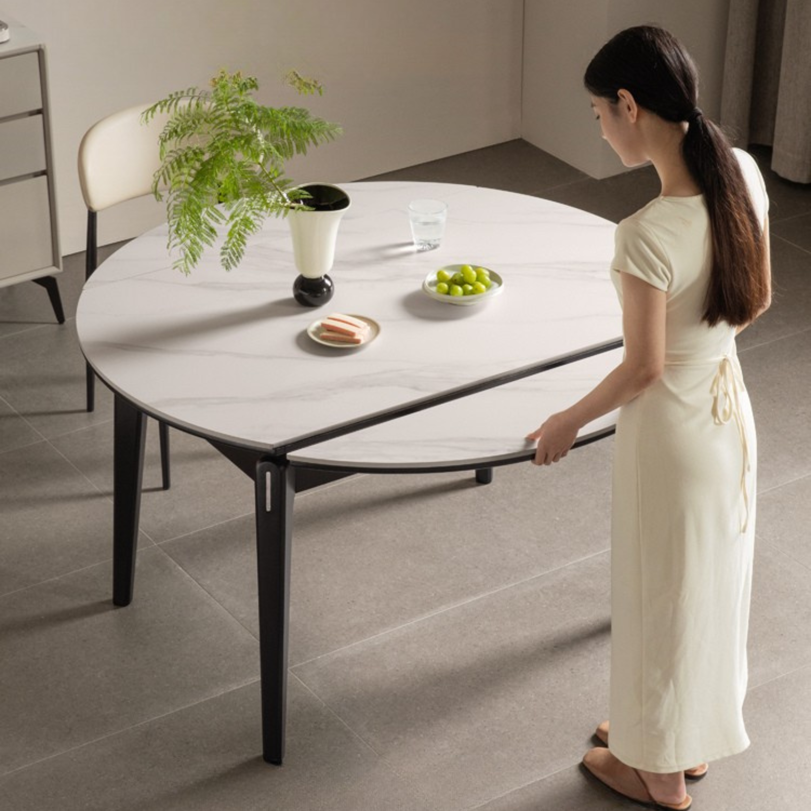 Solid Rubberwood Modern Rock Plate Dining Table
