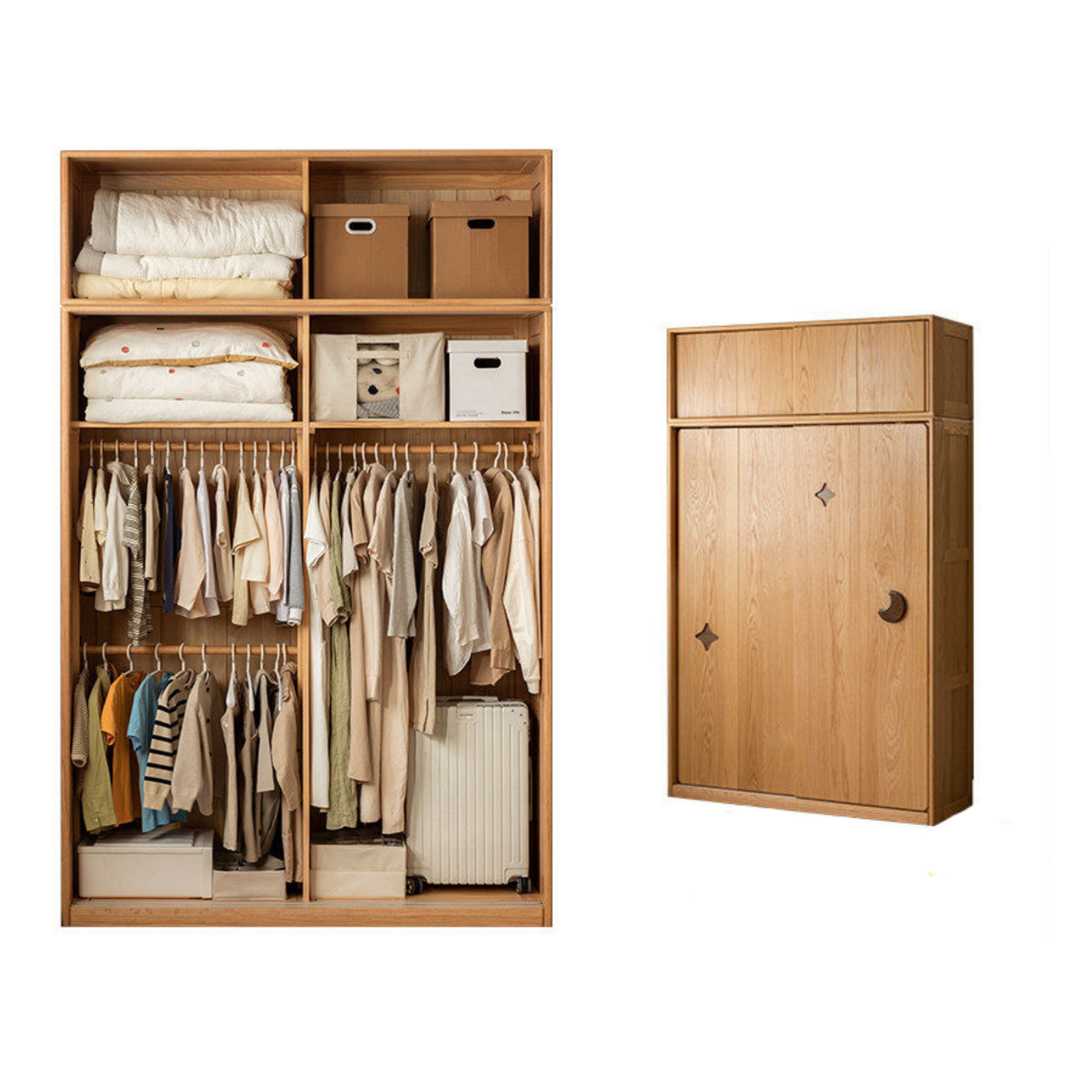 Oak Solid Wood Kids Sliding Door Wardrobe
